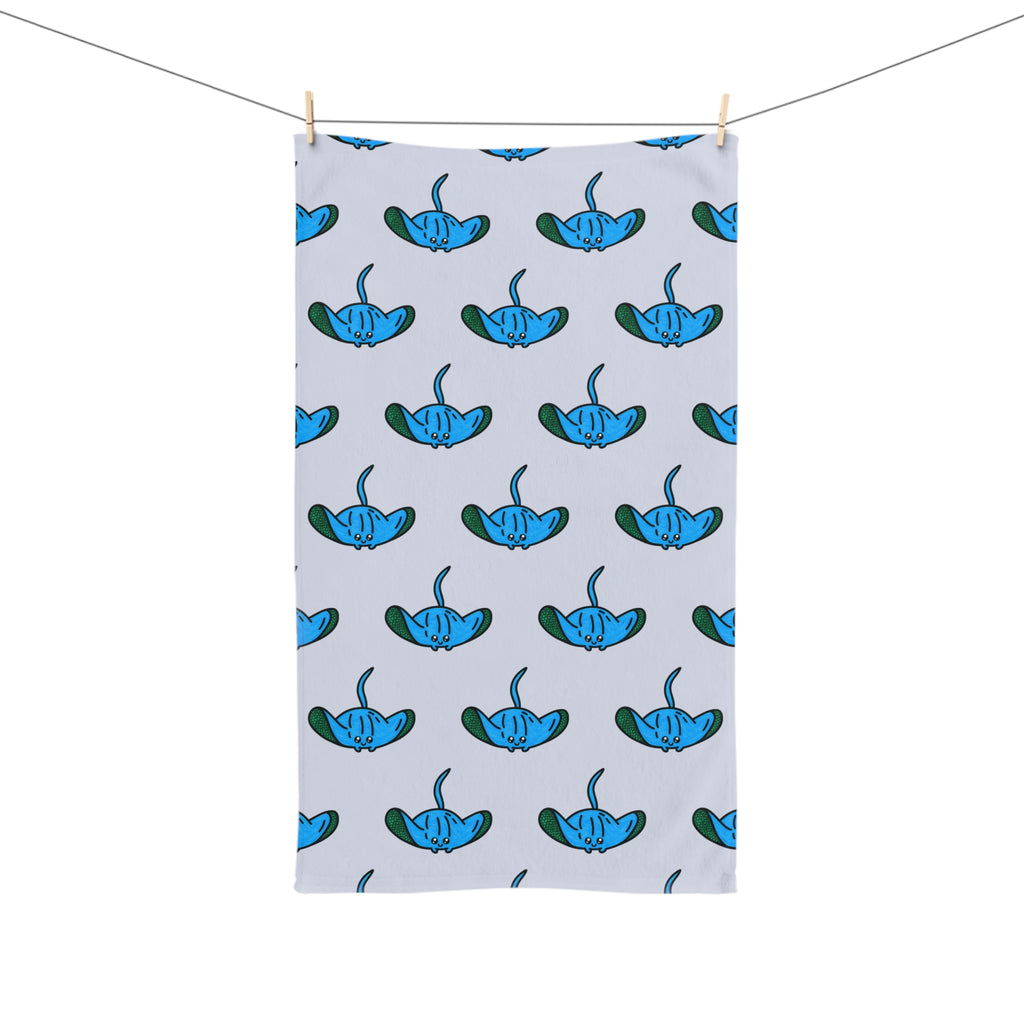 Hand-Drawn Blue Stingray Pattern Hand Towel | Ocean Marine Sea Life Print