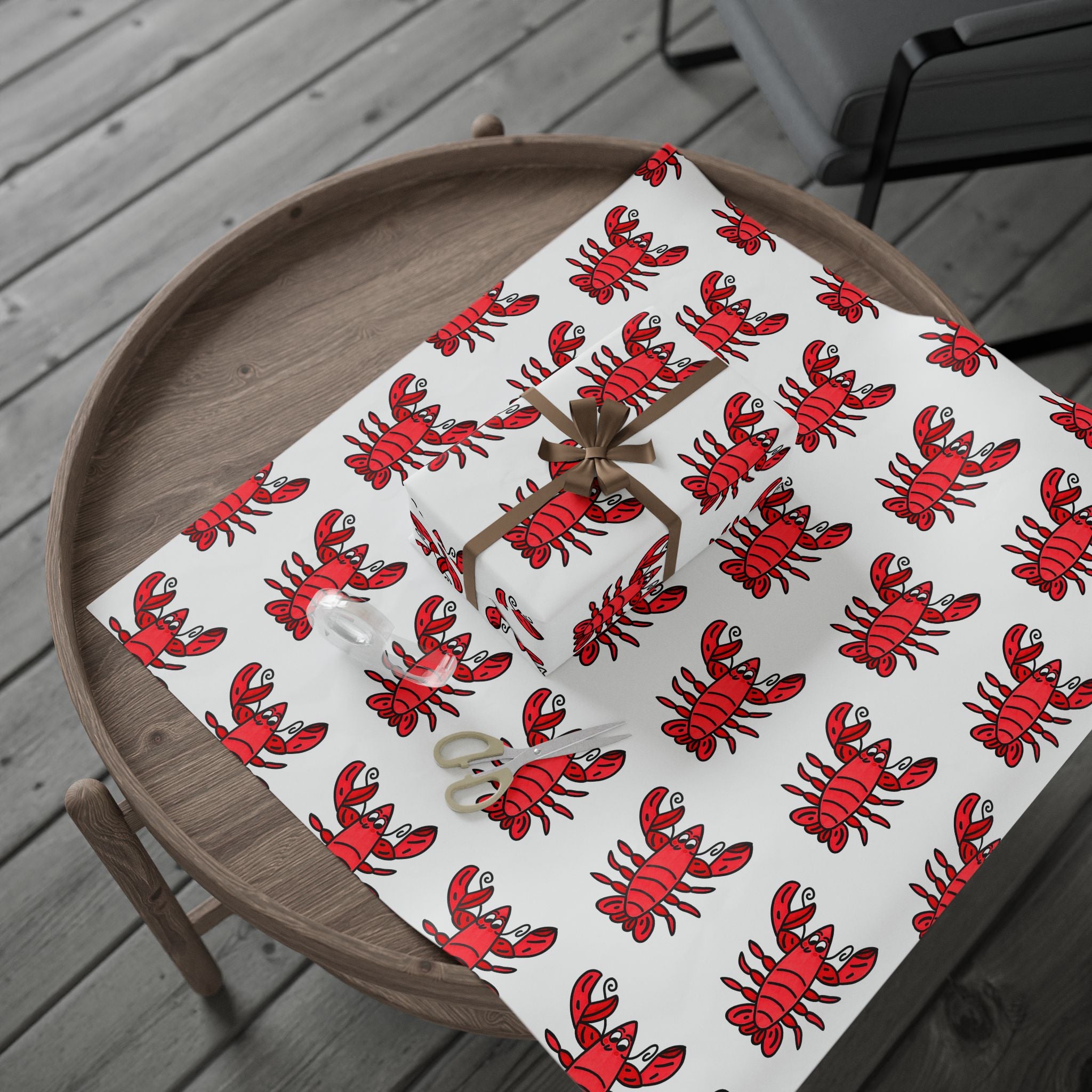 Hand-Drawn Red Lobster Repeat Pattern Wrapping Paper | Seafood Themed Gift Wrap