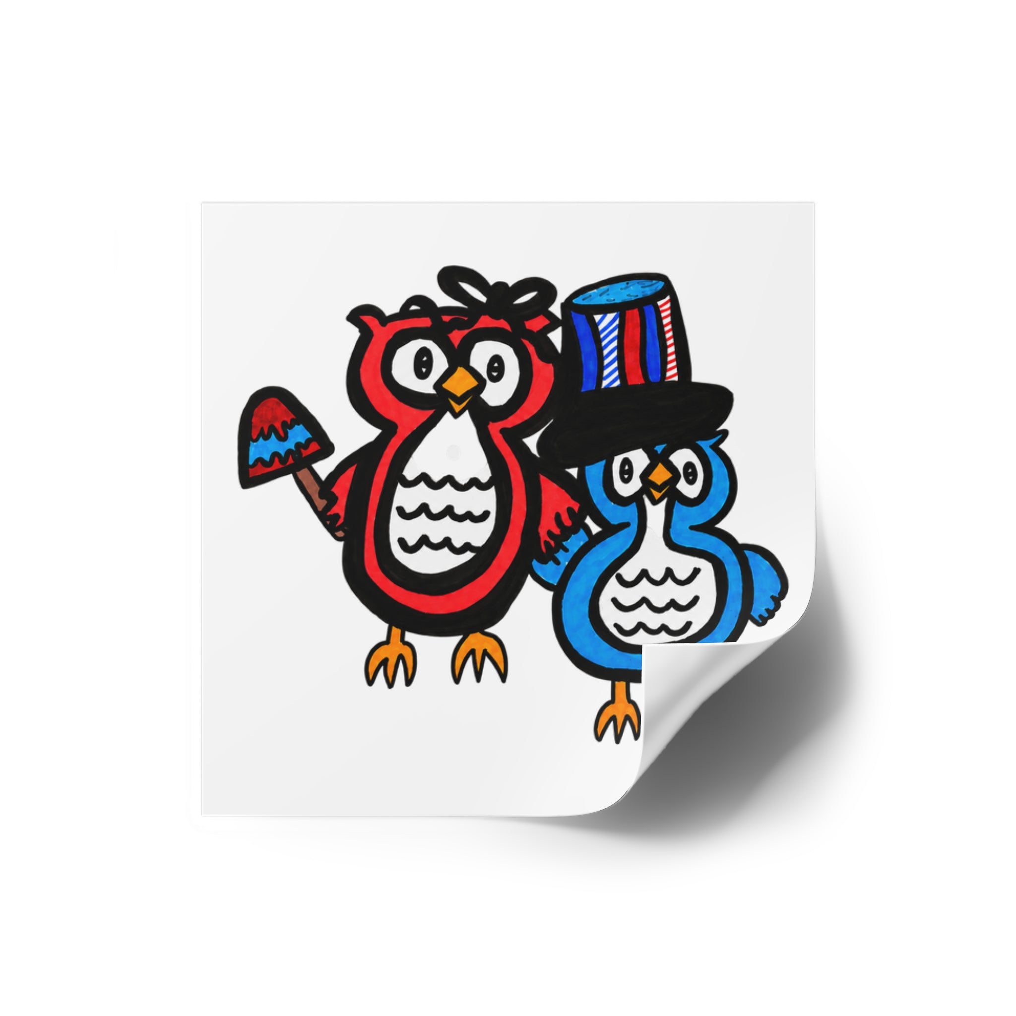 Cute Patriotic Owl Sticker, Hand Drawn Americana Vinyl Sticker, Whimsical Fourth of July Owl Decal, Red White Blue Sticker