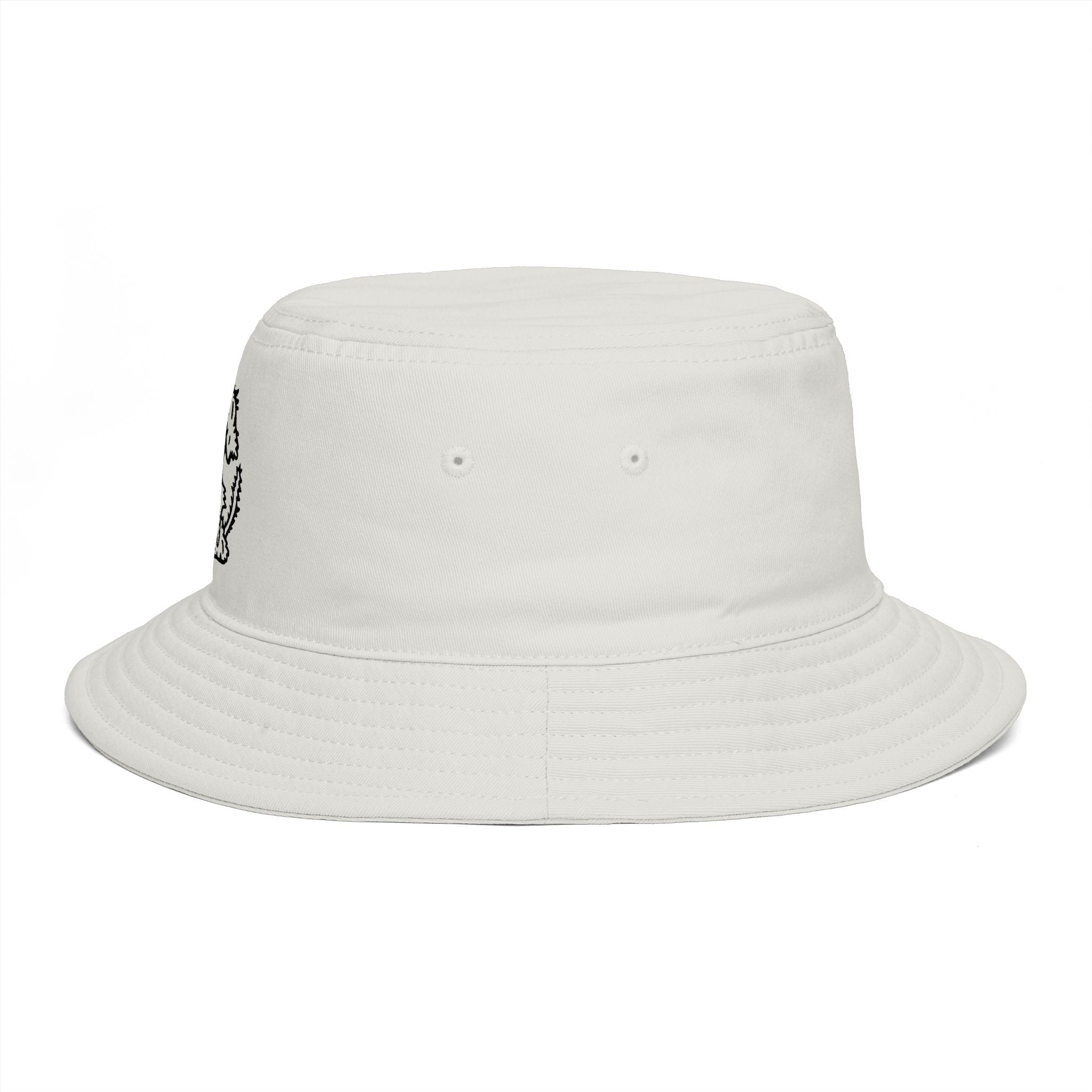 Hand-Drawn Cute White Fluffy Dog Bucket Hat | Red Collar