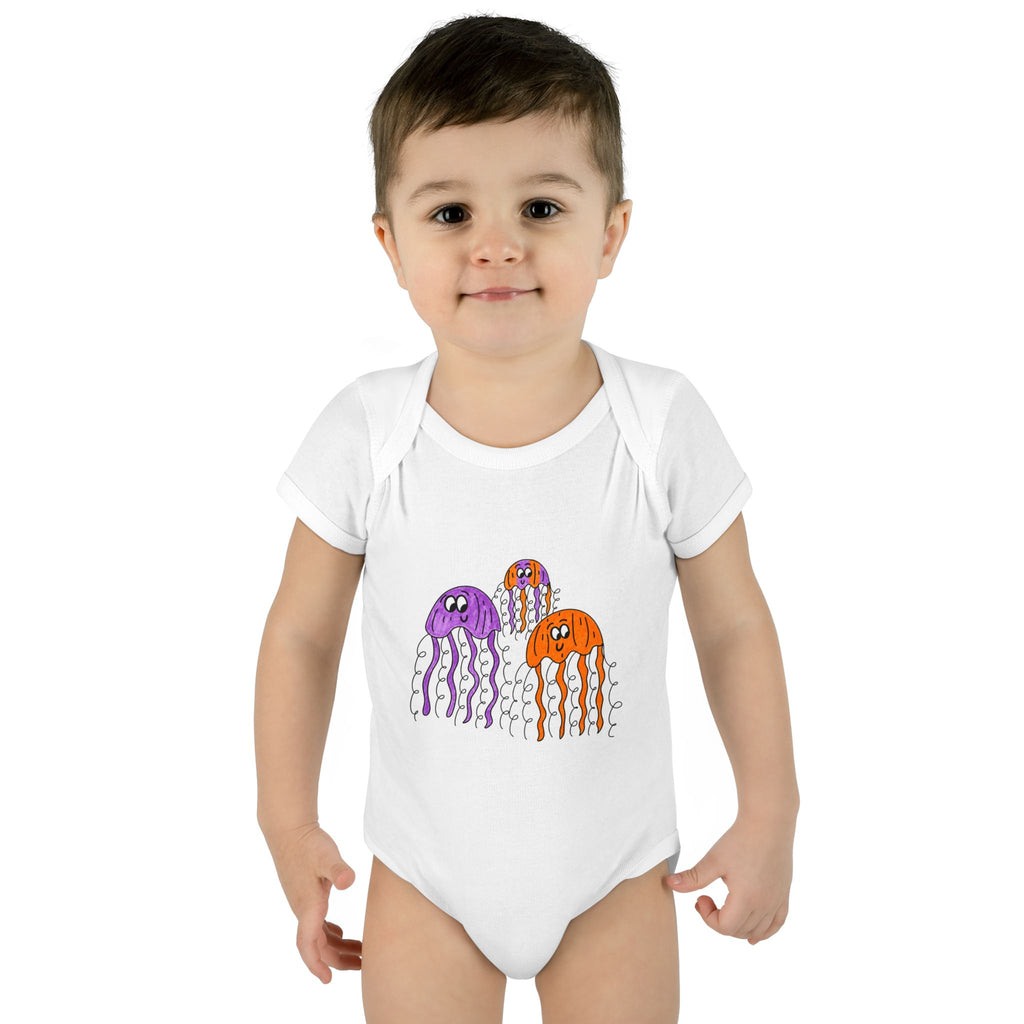 Hand-Drawn Colorful Jellyfish Infant Bodysuit | Cute Sea Life Baby Onesie