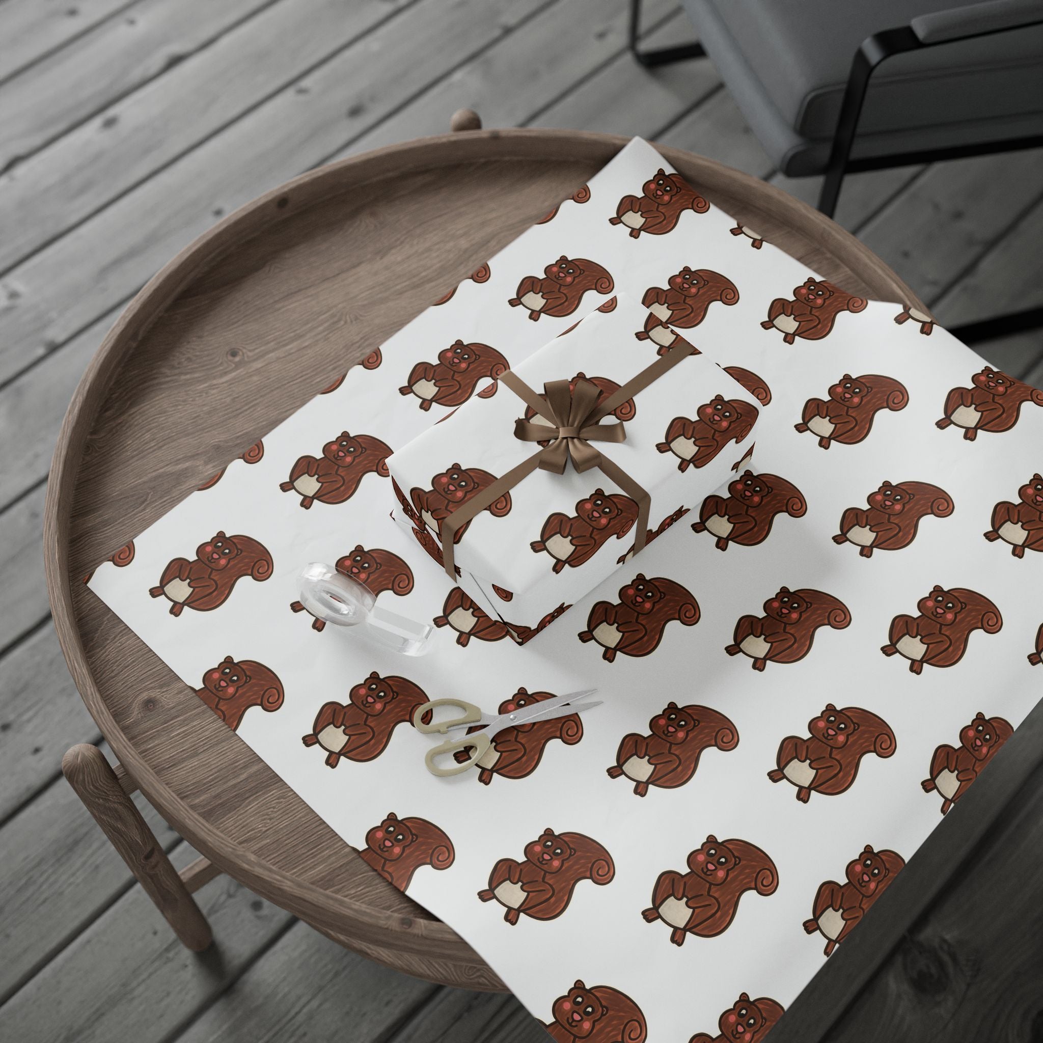 Hand-Drawn Cute Brown Squirrel Pattern Wrapping Paper | Repeat Animal Print