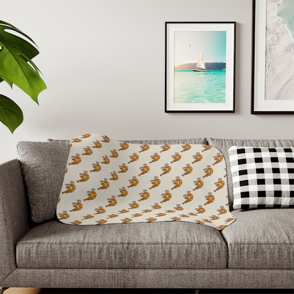 Hand-Drawn Orange Shrimp Duo Pattern Sherpa Blanket | Cozy Ocean Themed Throw