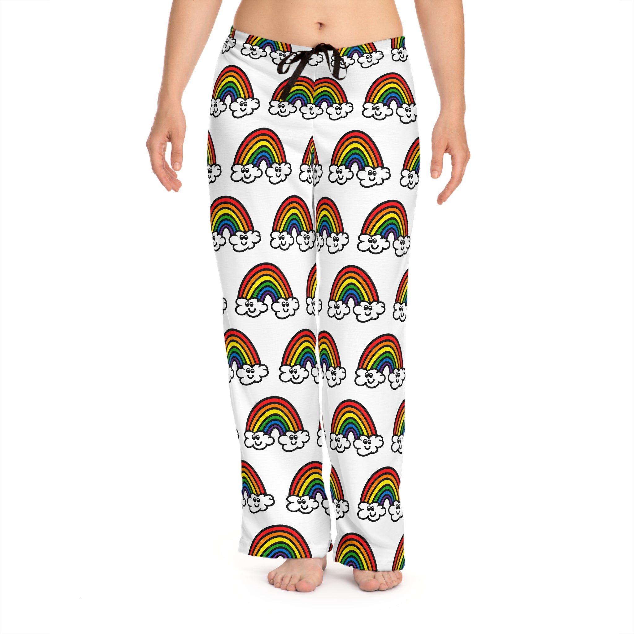 Hand-Drawn Rainbow Clouds Pajama Pants | Rainbow Print Sleepwear