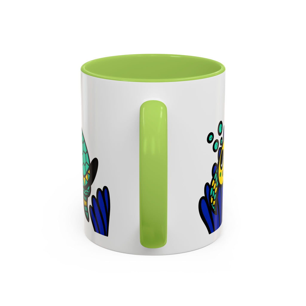 Hand-Drawn Undersea Turtle Coral Accent Mug | 11oz or 15oz
