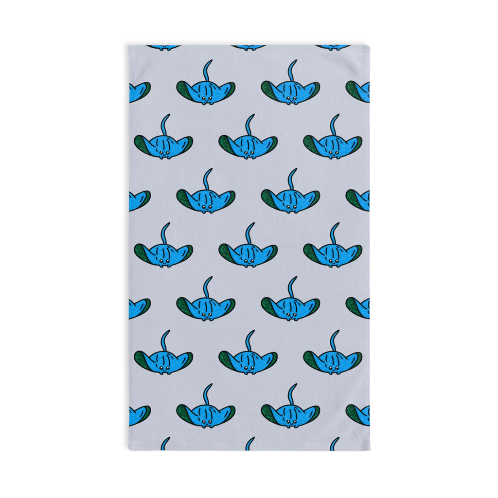 Hand-Drawn Blue Stingray Pattern Hand Towel | Ocean Marine Sea Life Print