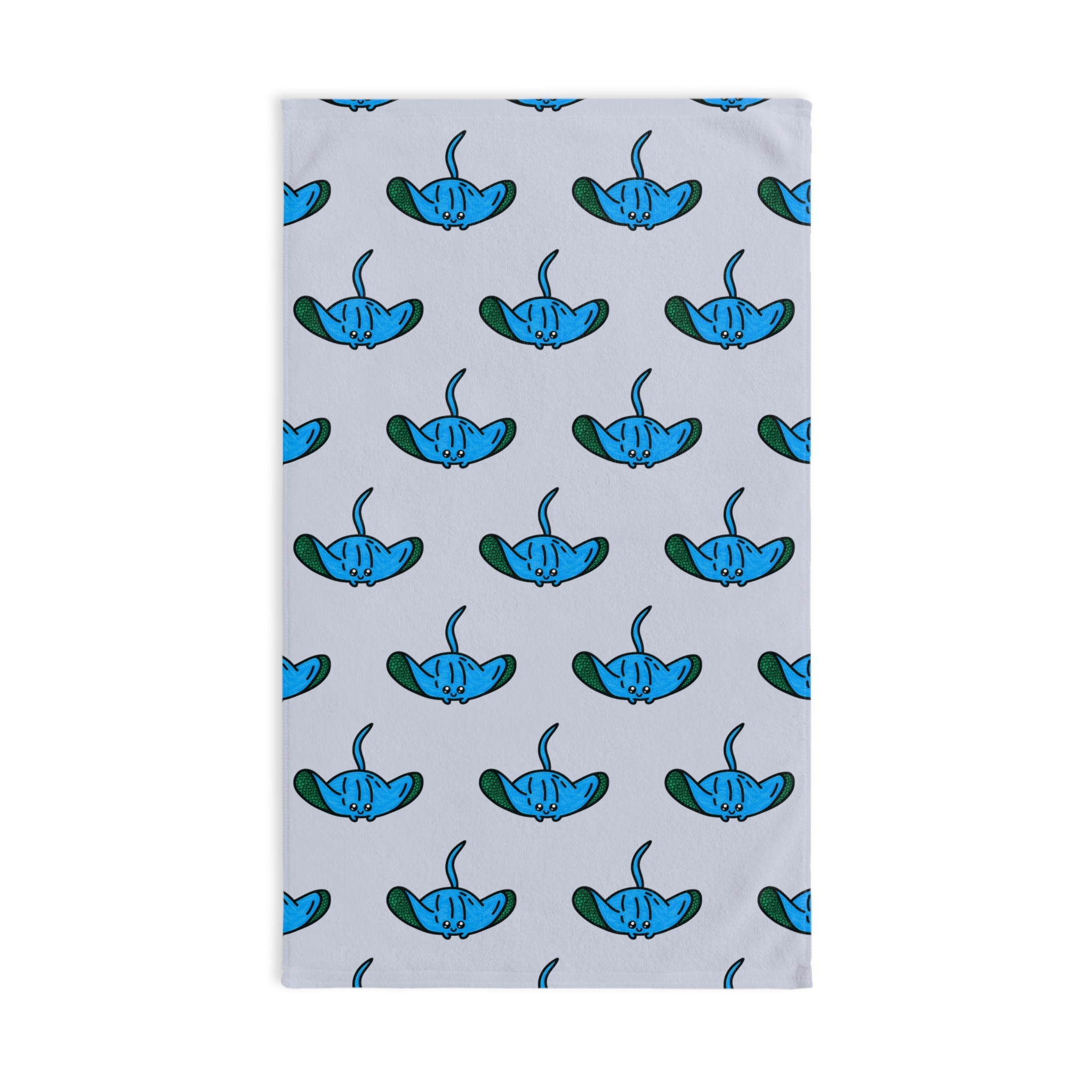 Hand-Drawn Blue Stingray Pattern Hand Towel | Ocean Marine Sea Life Print