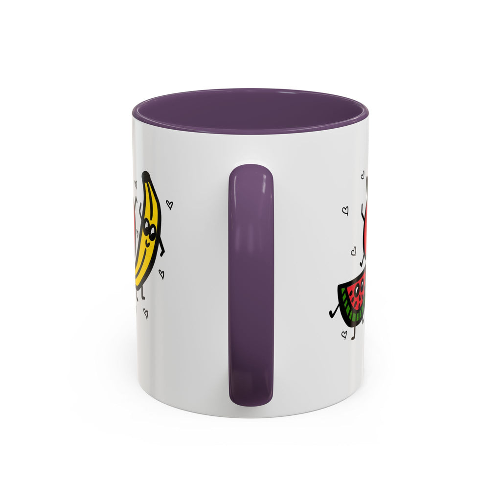 Hand-Drawn Smiling Banana Apple Watermelon Mug | Cute Fruit Faces Coffee Cup