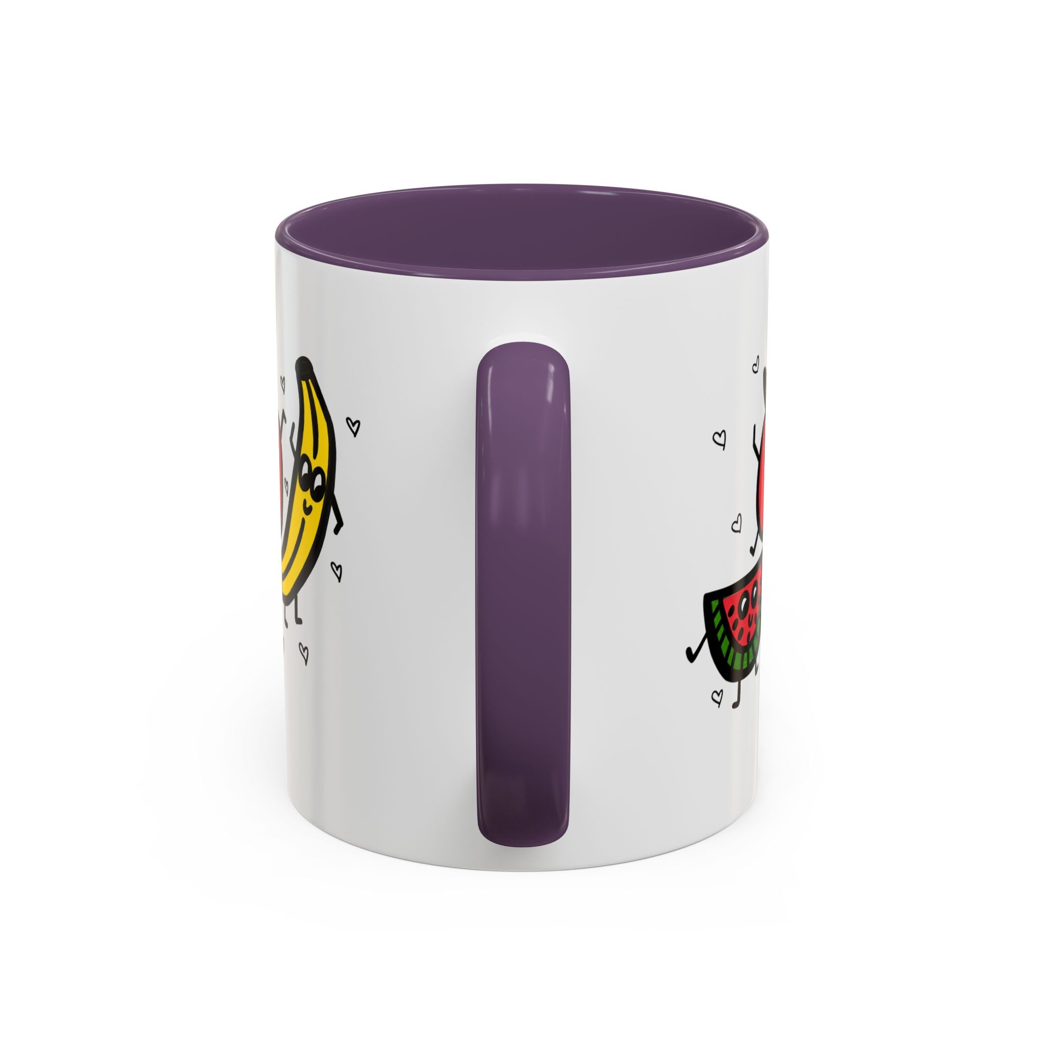 Hand-Drawn Smiling Banana Apple Watermelon Mug | Cute Fruit Faces Coffee Cup