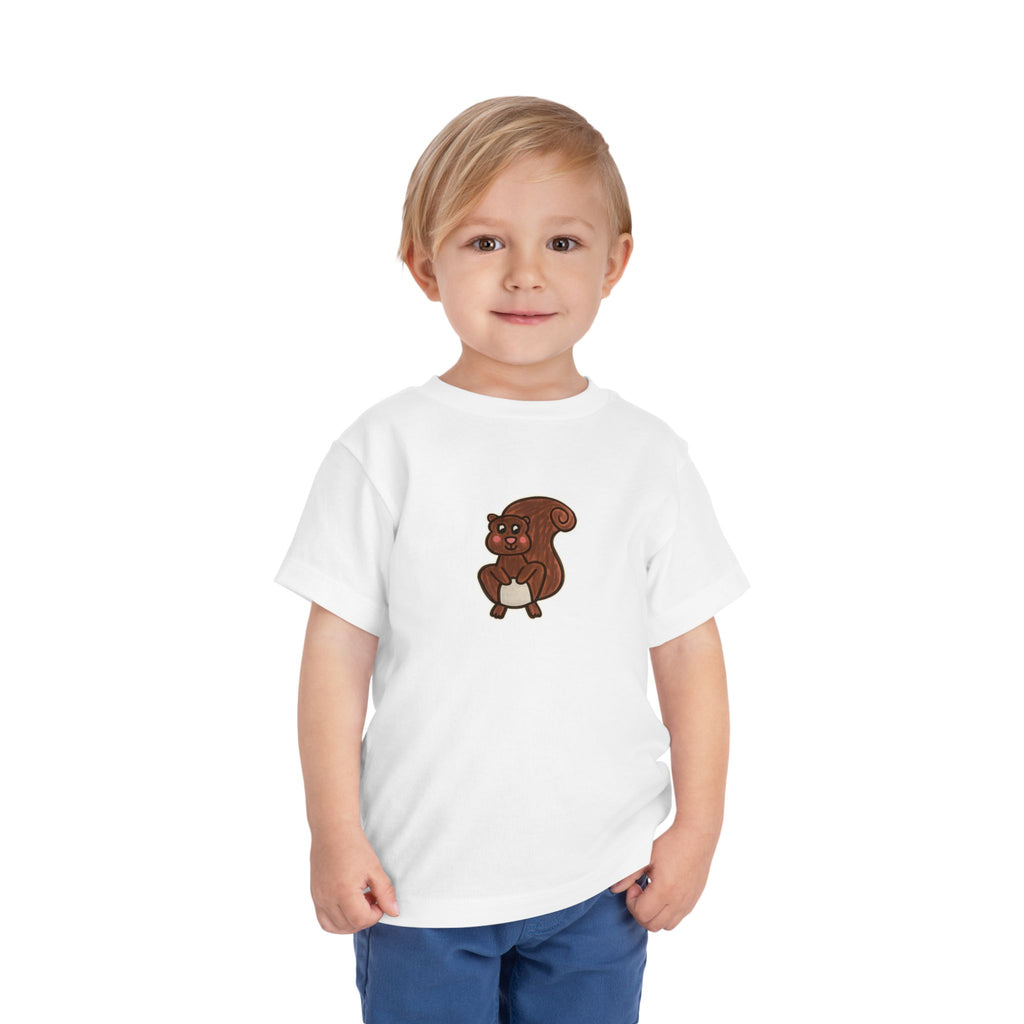 Hand-Drawn Cute Cartoon Squirrel Toddler Tee | Woodland Animal Kids Shirt