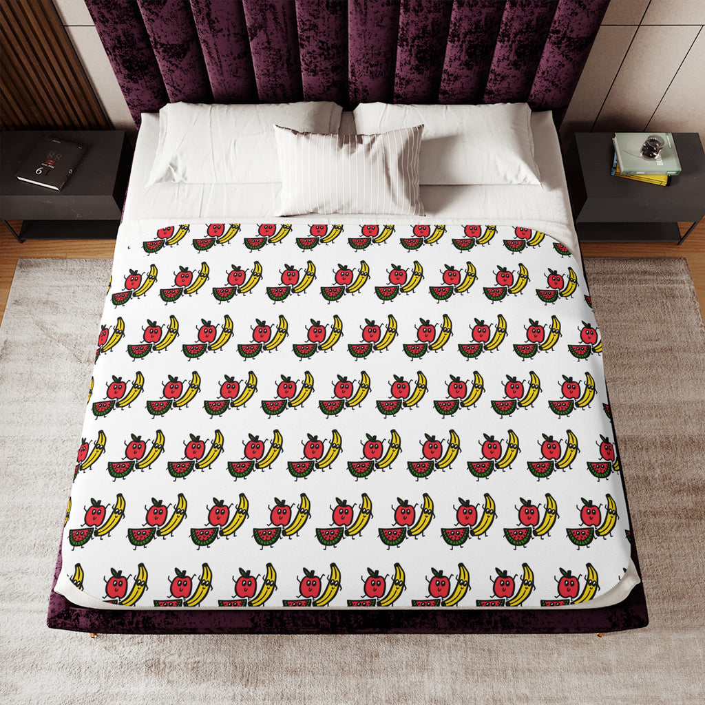 Hand-Drawn Apple Banana Watermelon Sherpa Blanket | Fruit Pattern Throw