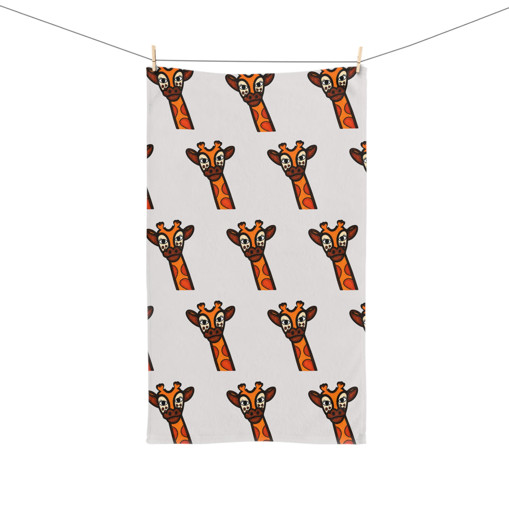 Hand-Drawn Cute Giraffe Hand Towel, Whimsical Safari Bathroom Decor, Animal Kitchen Towel, Cozy Jungle Tea Towel Gift