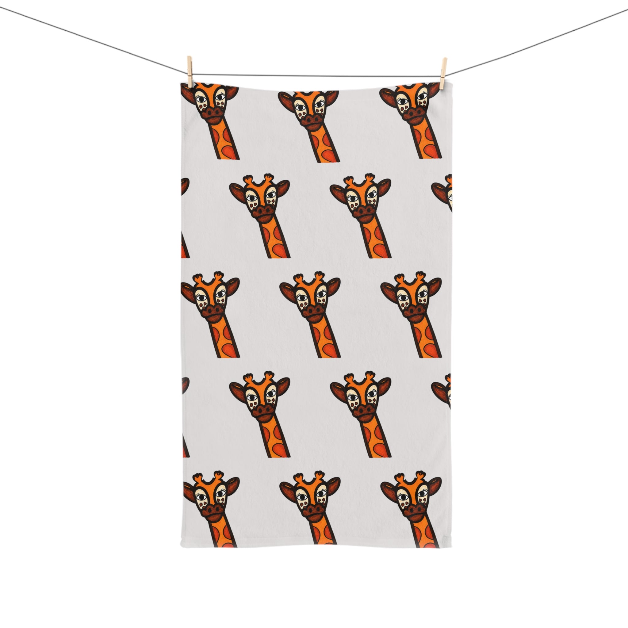 Hand-Drawn Cute Giraffe Hand Towel, Whimsical Safari Bathroom Decor, Animal Kitchen Towel, Cozy Jungle Tea Towel Gift