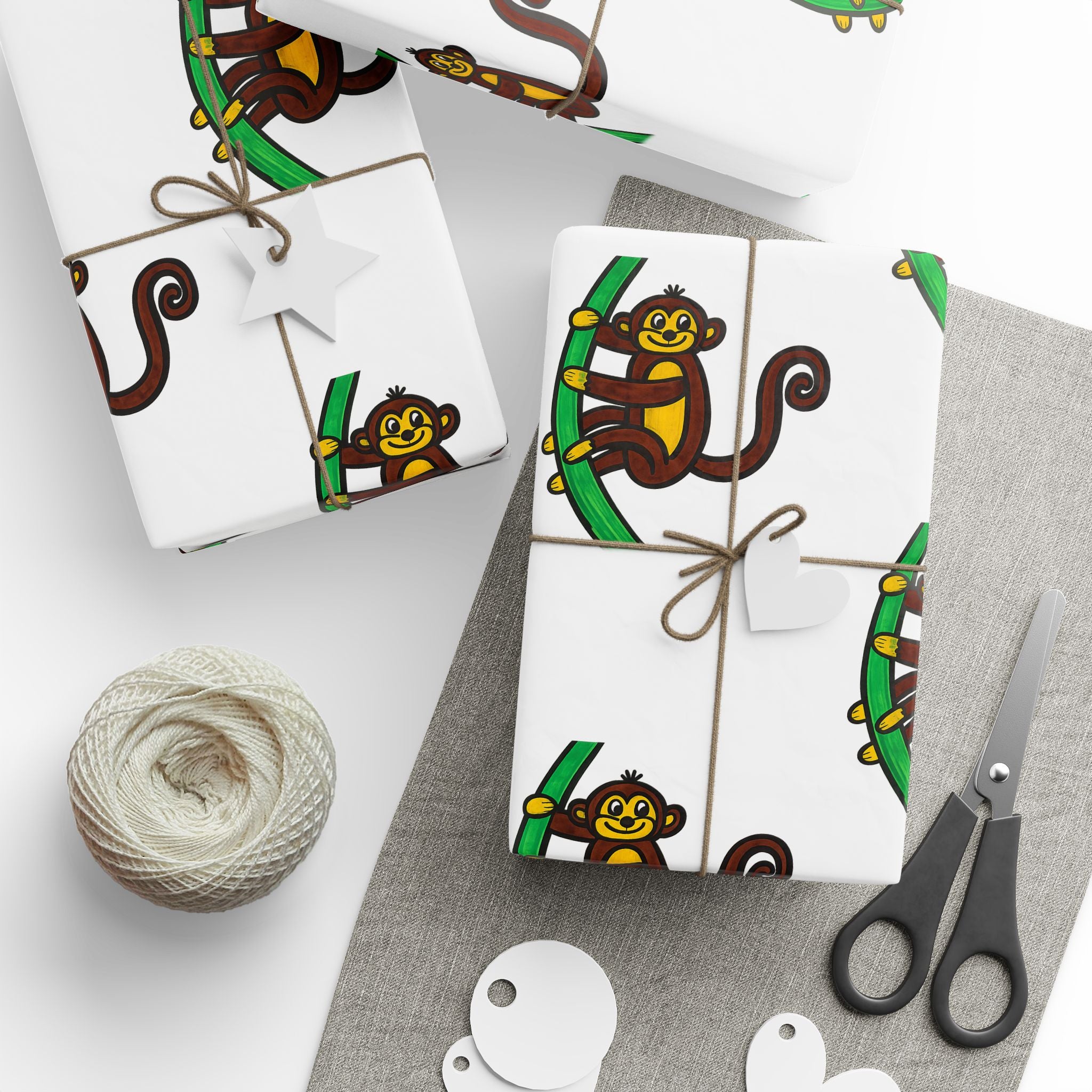 Hand-Drawn Playful Monkey Pattern Wrapping Paper | Animal Gift Wrap
