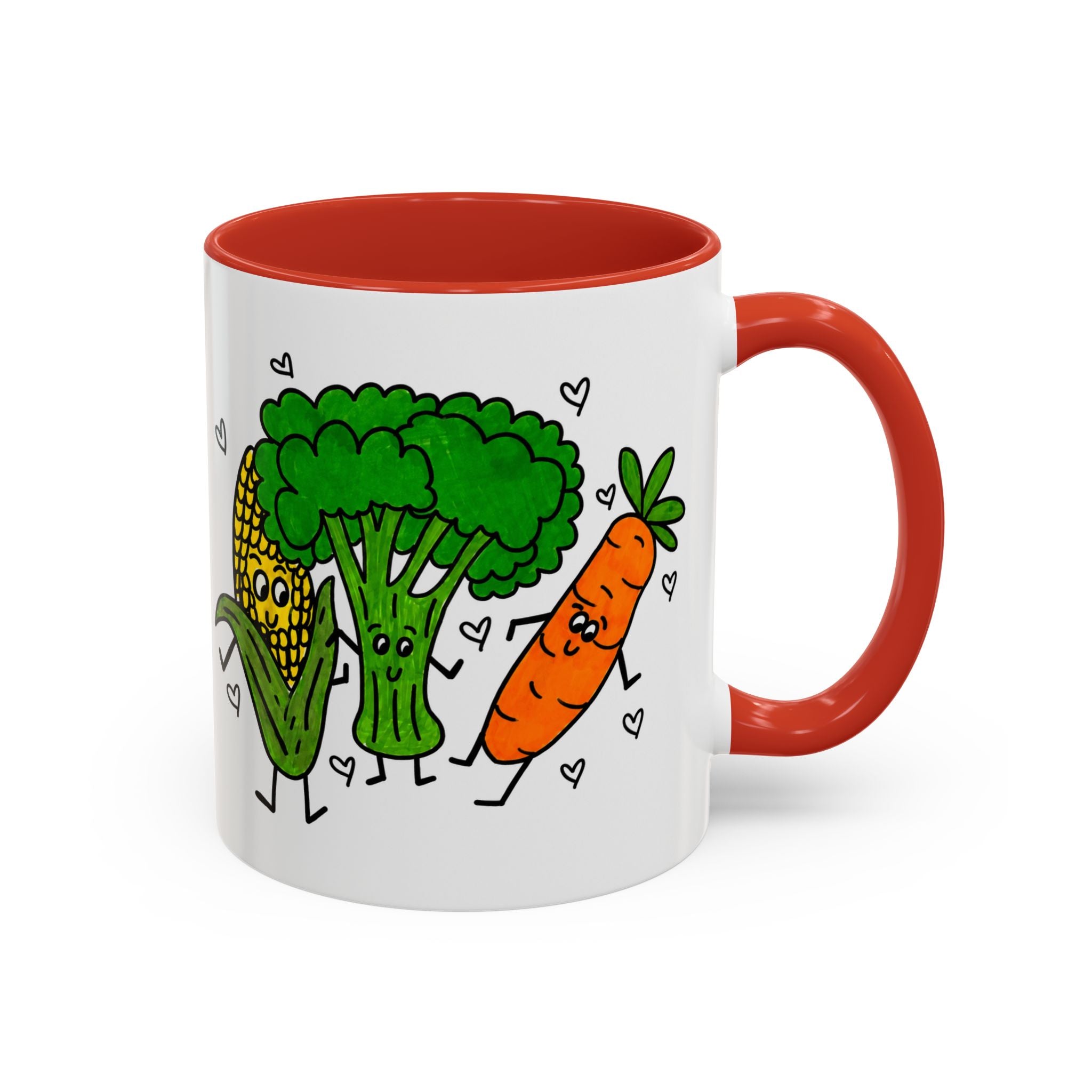 Hand-Drawn Dancing Veggies Carrot Broccoli Corn Mug | Accent Coffee Mug