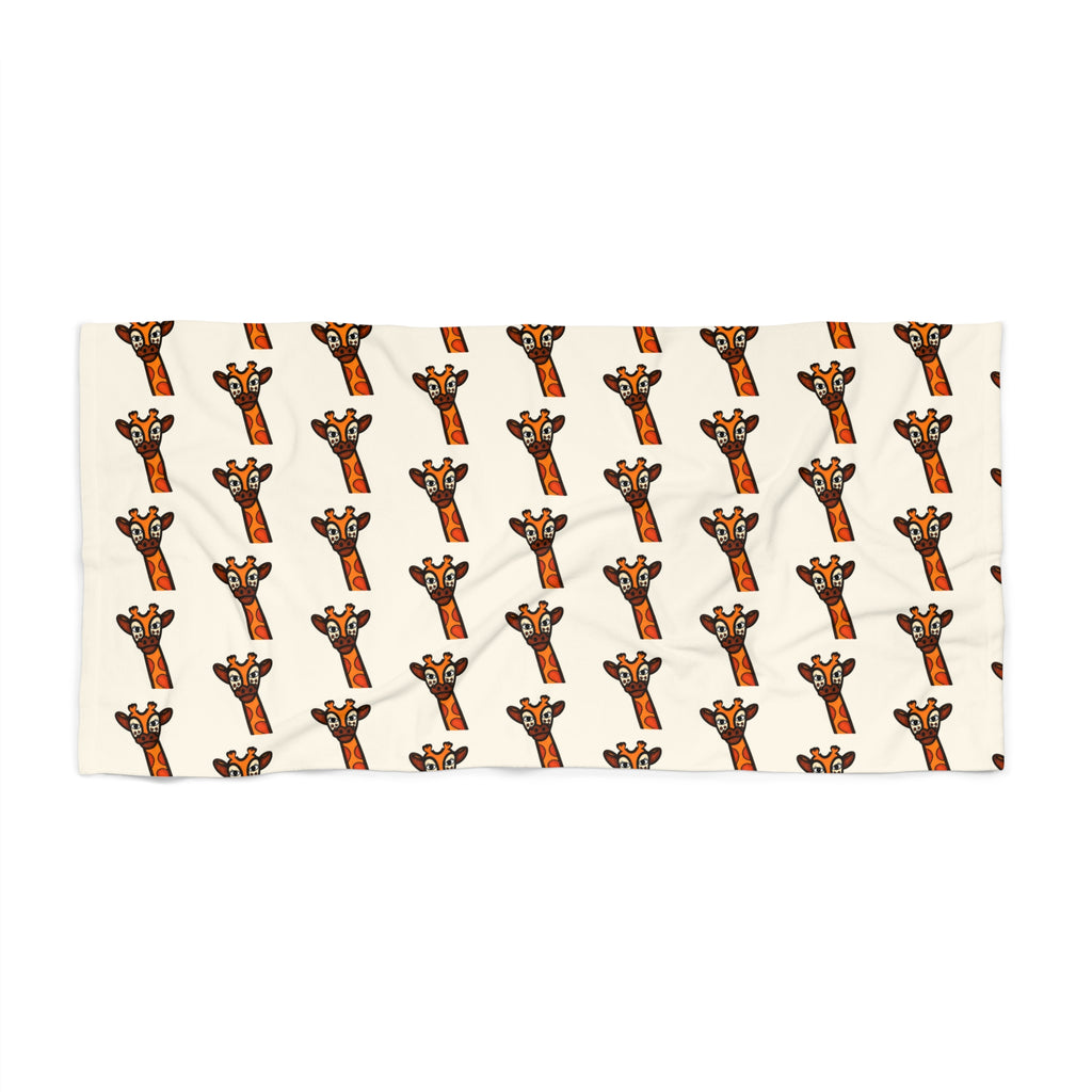 Hand-Drawn Playful Giraffe Pattern Beach Towel | Cute Safari Animal Print