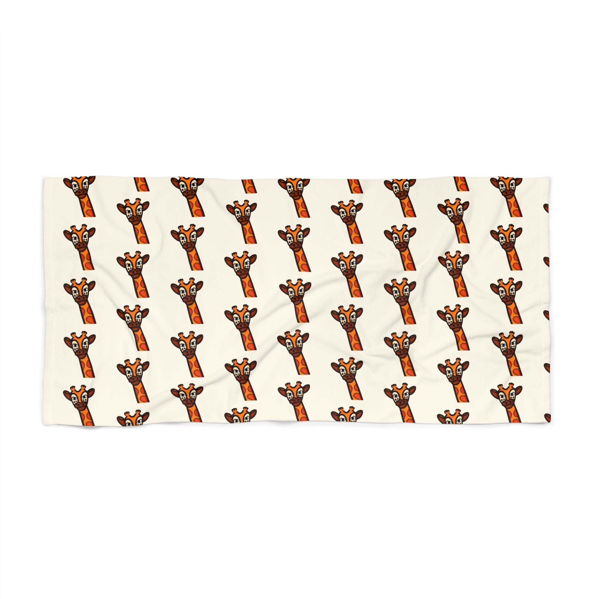 Hand-Drawn Playful Giraffe Pattern Beach Towel | Cute Safari Animal Print