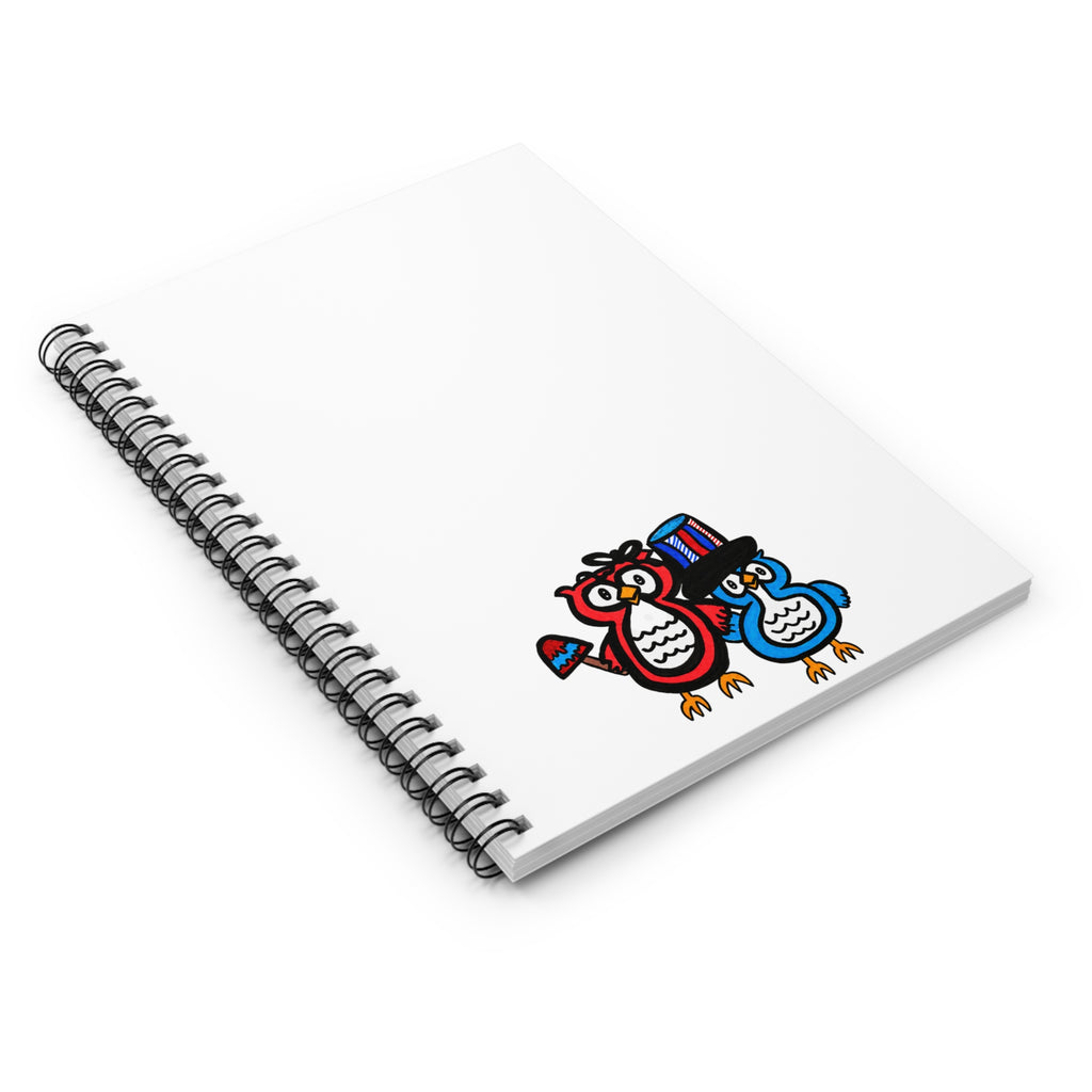 Hand-Drawn Patriotic Owls Spiral Notebook | Ruled Lined Journal
