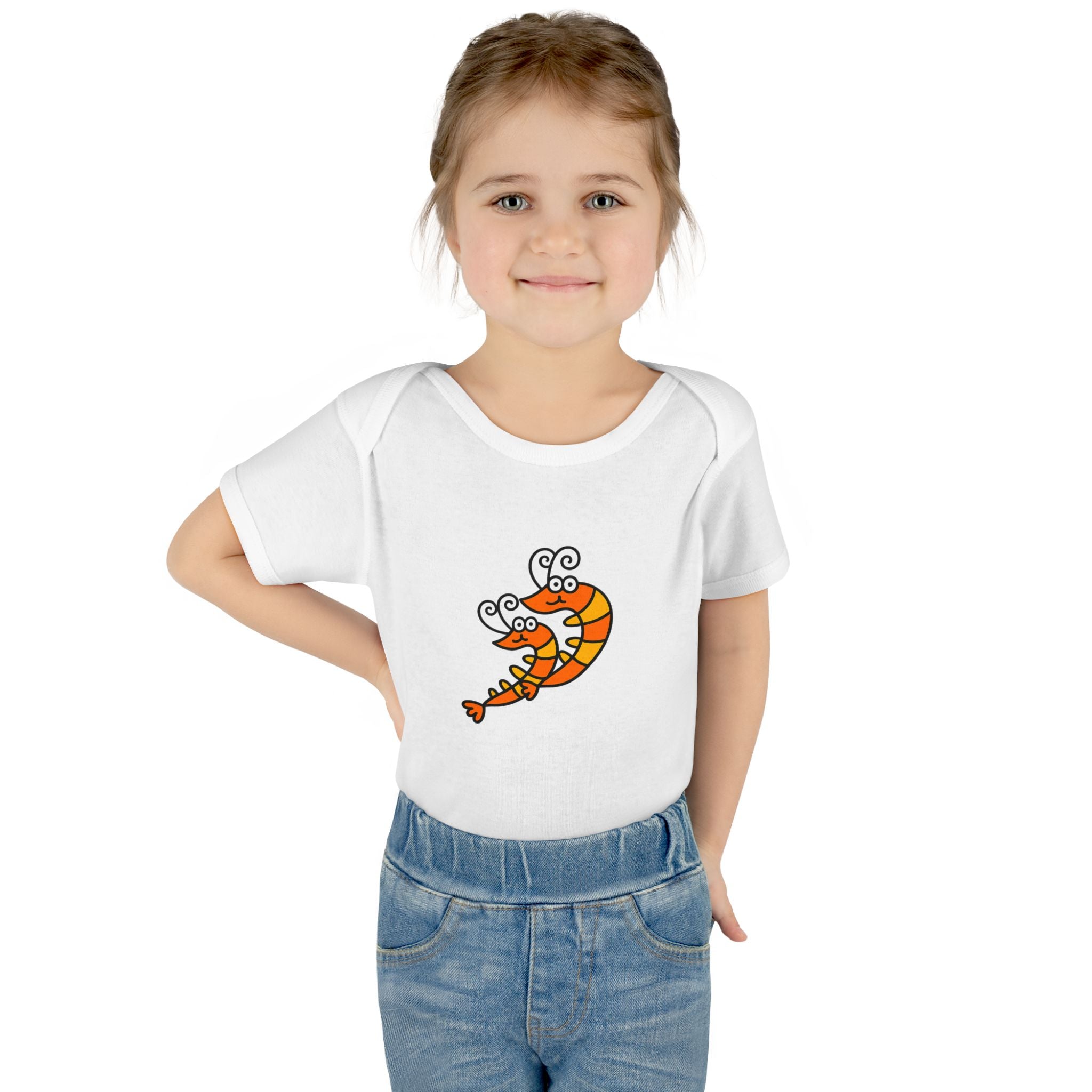 Hand-Drawn Cartoon Shrimp Infant Bodysuit | Cute Sea Creature Baby Onesie