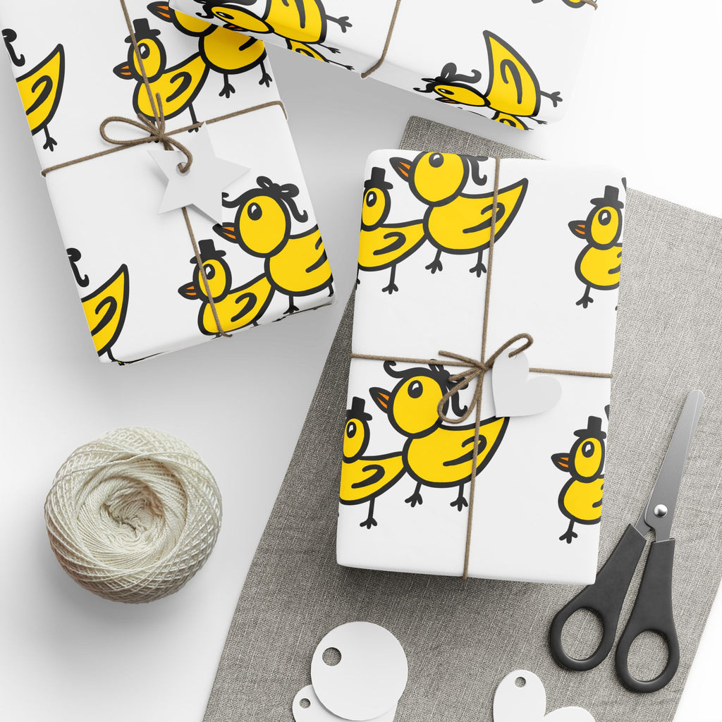 Hand-Drawn Yellow Cartoon Duck Pattern Wrapping Paper | Cute Animal Gift Wrap