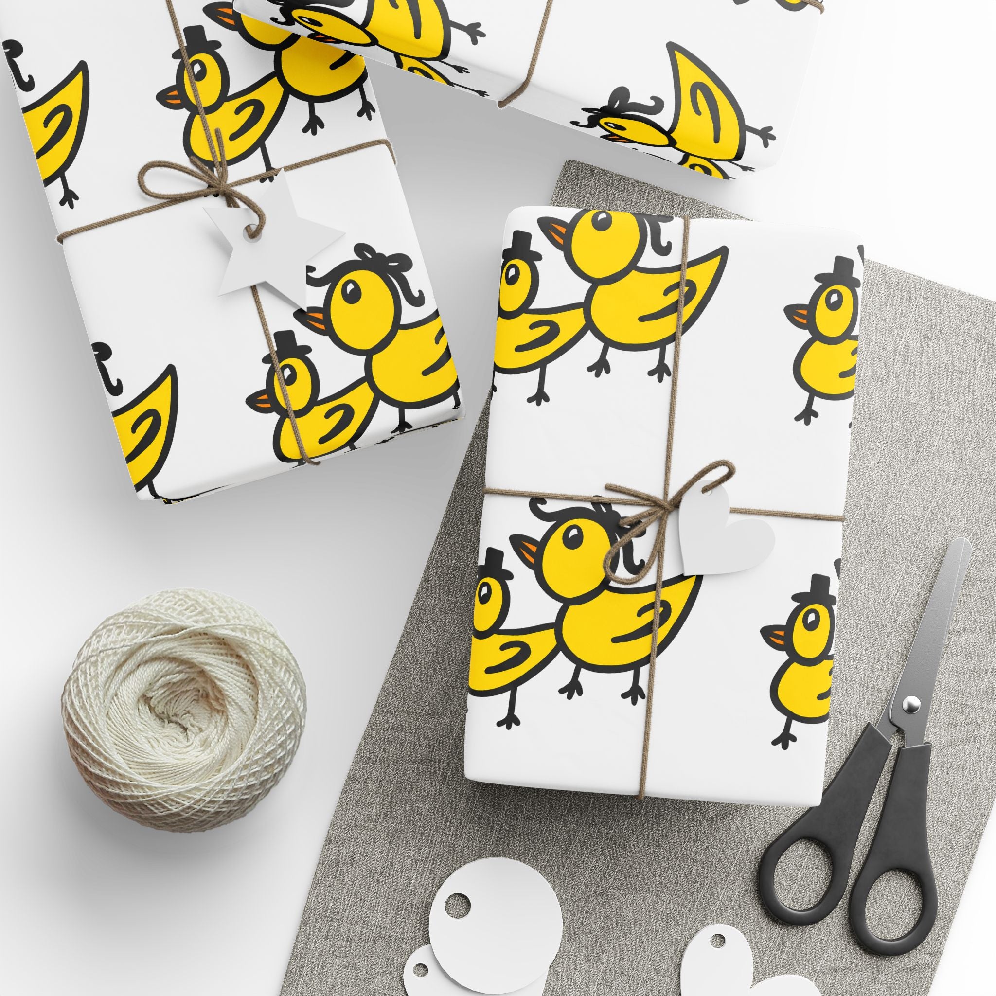 Hand-Drawn Yellow Cartoon Duck Pattern Wrapping Paper | Cute Animal Gift Wrap