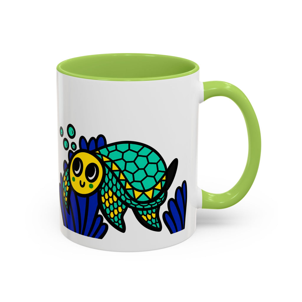 Hand-Drawn Undersea Turtle Coral Accent Mug | 11oz or 15oz