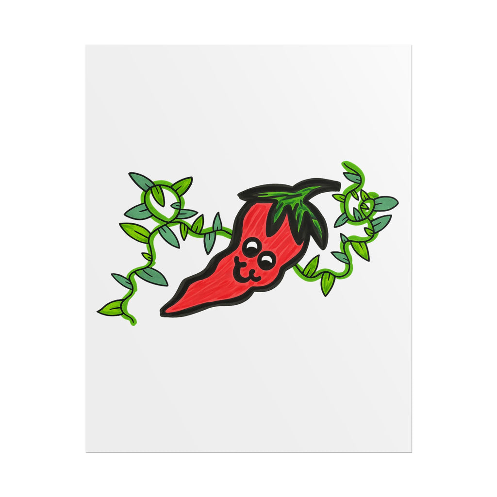 Hand-Drawn Cute Chili Pepper Illustration Rolled Poster | Whimsical Hot Pepper Plant