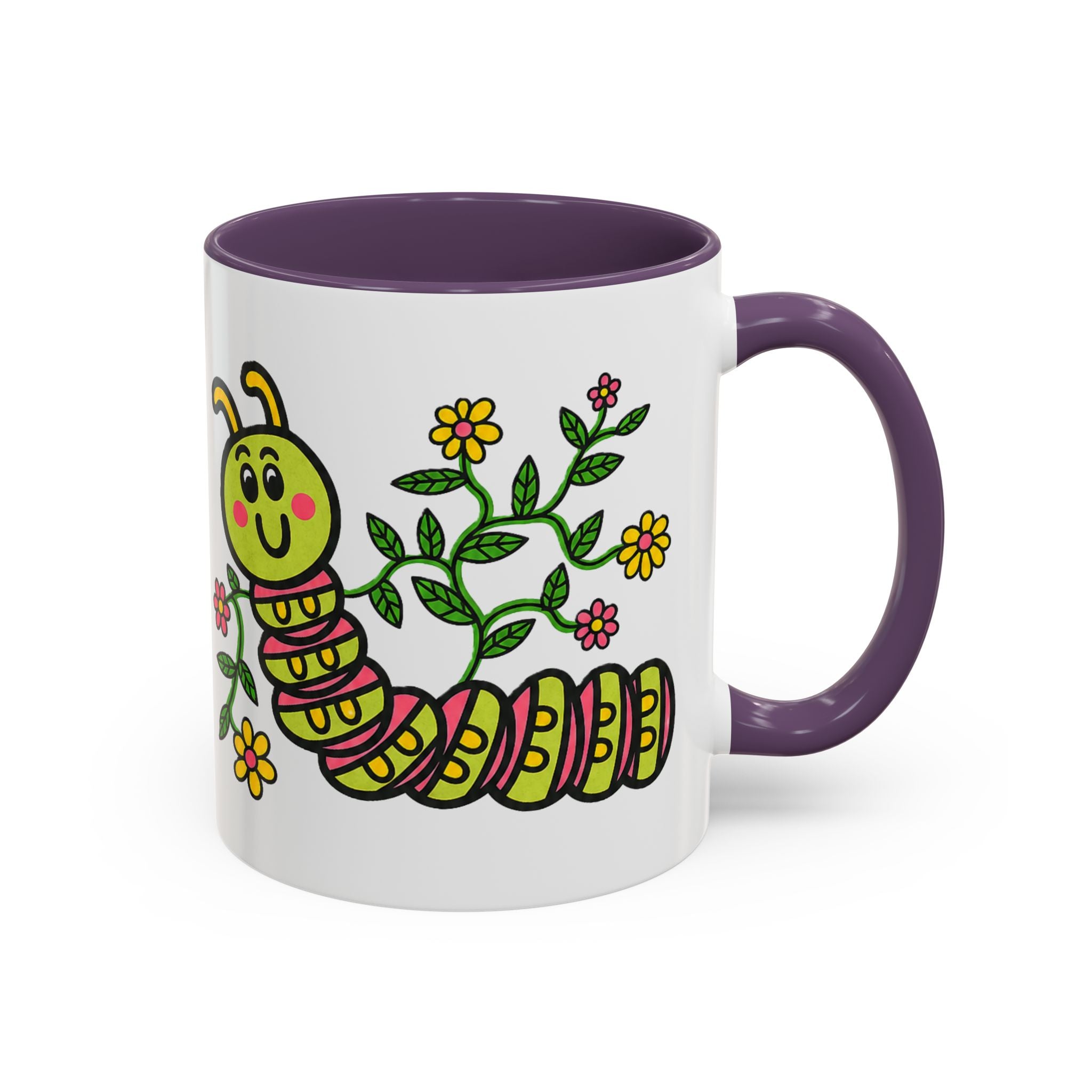 Hand-Drawn Cute Caterpillar Floral Illustration Coffee Mug | Accent Mug
