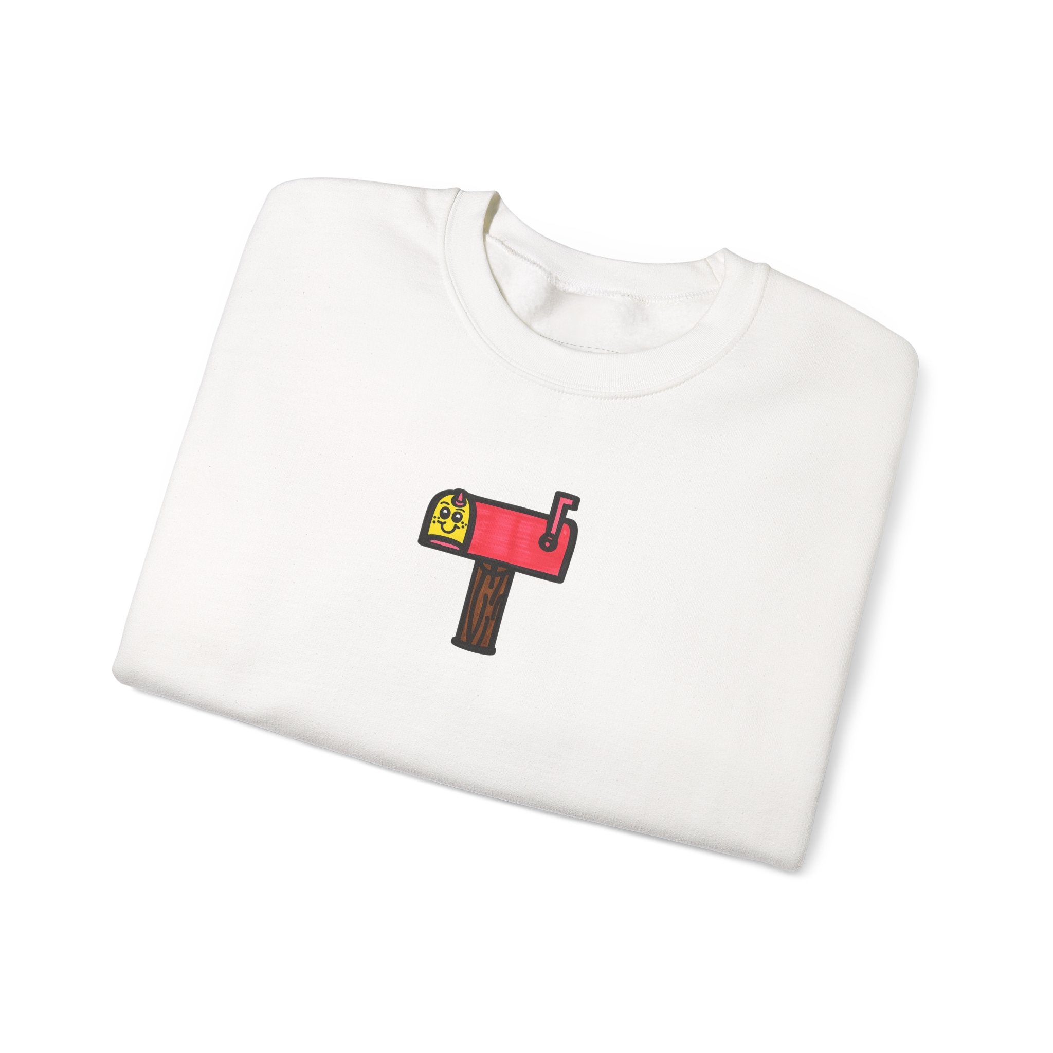 Hand-Drawn Pink Mailbox Illustration Crewneck | Postal Cartoon Sweatshirt