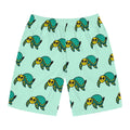Hand-Drawn Smiling Sea Turtle Pattern Board Shorts | Aqua All-Over Print