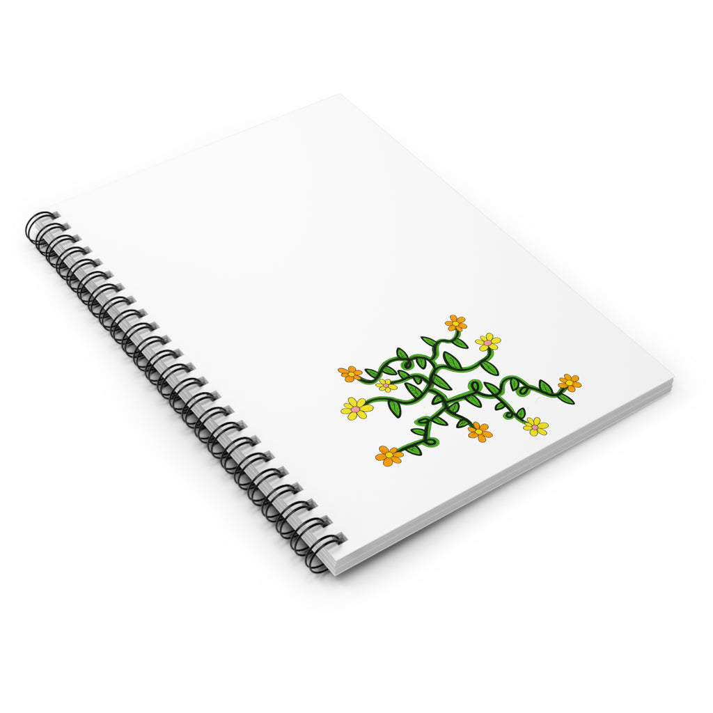 Hand-Drawn Yellow Orange and Pink Flower Vine Notebook | Spiral Ruled Journal