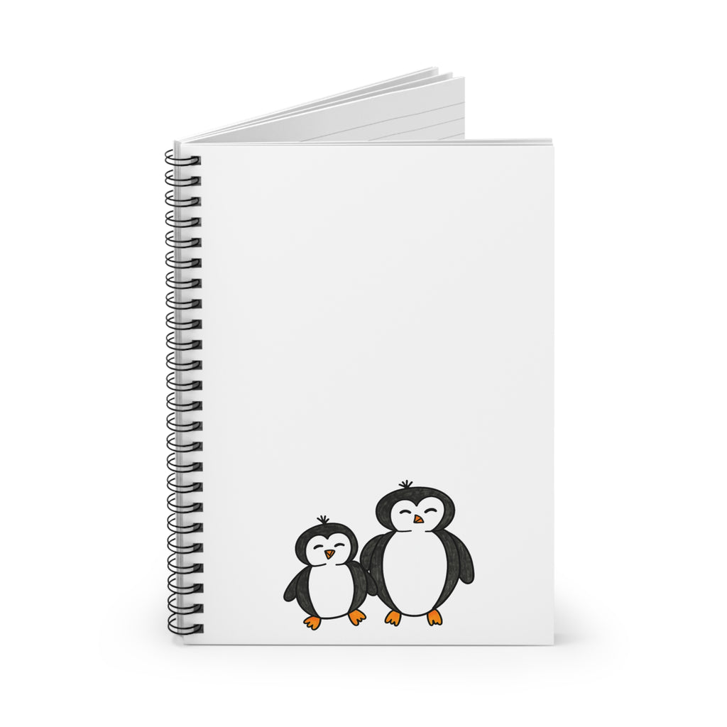 Hand-Drawn Cute Penguin Duo Spiral Notebook | Ruled Journal