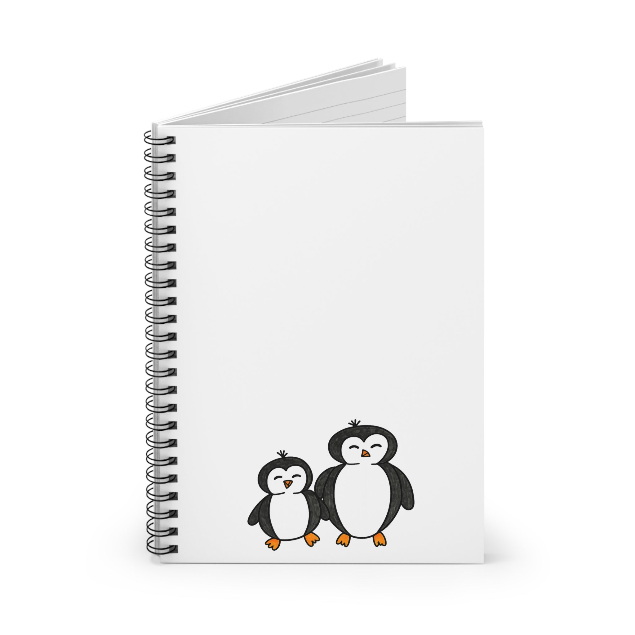 Hand-Drawn Cute Penguin Duo Spiral Notebook | Ruled Journal