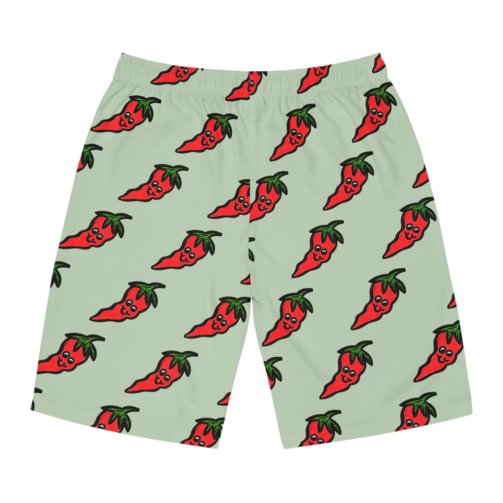 Hand-Drawn Cute Chili Pepper Pattern Men's Board Shorts | All-Over Hot Red Veggie Print