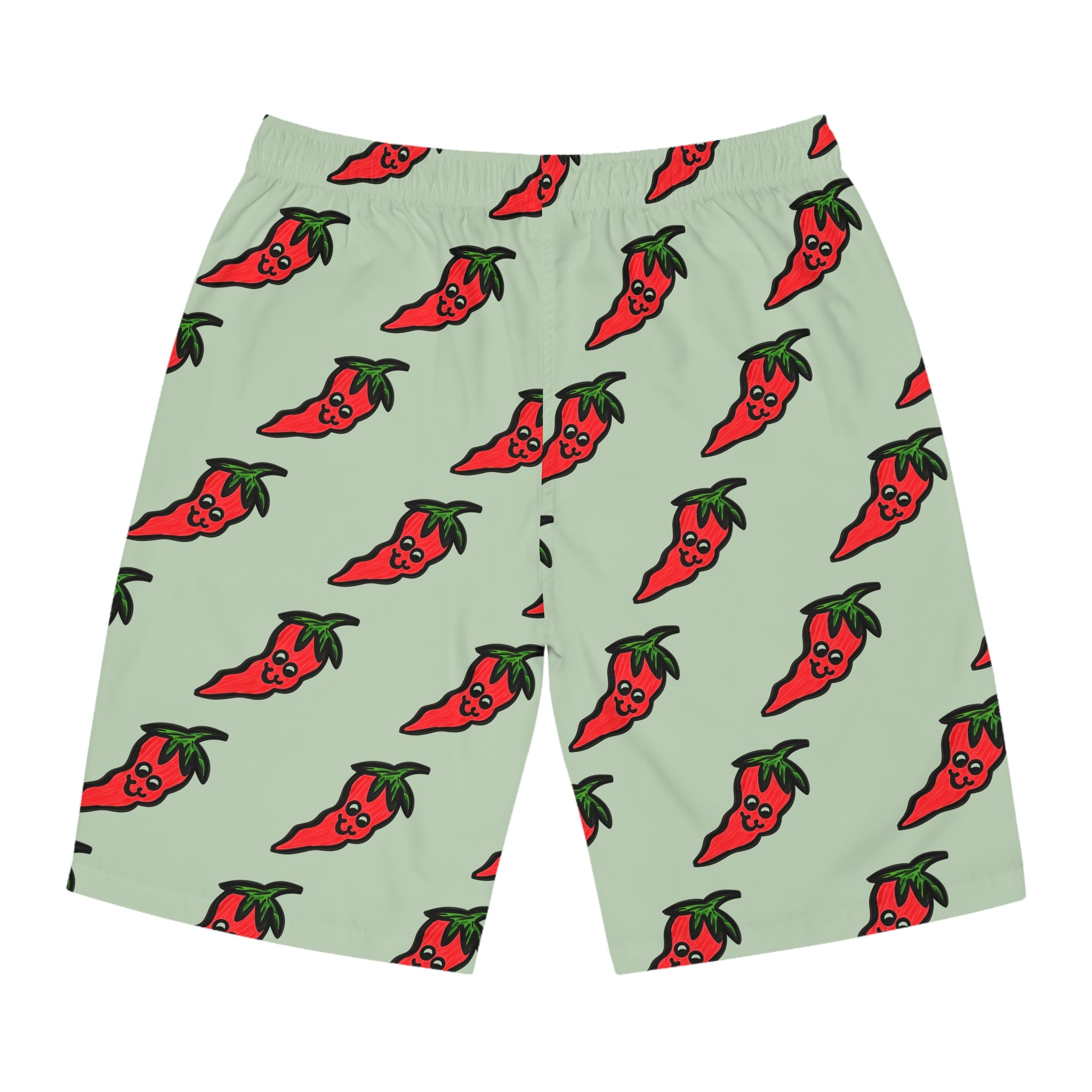Hand-Drawn Cute Chili Pepper Pattern Men's Board Shorts | All-Over Hot Red Veggie Print