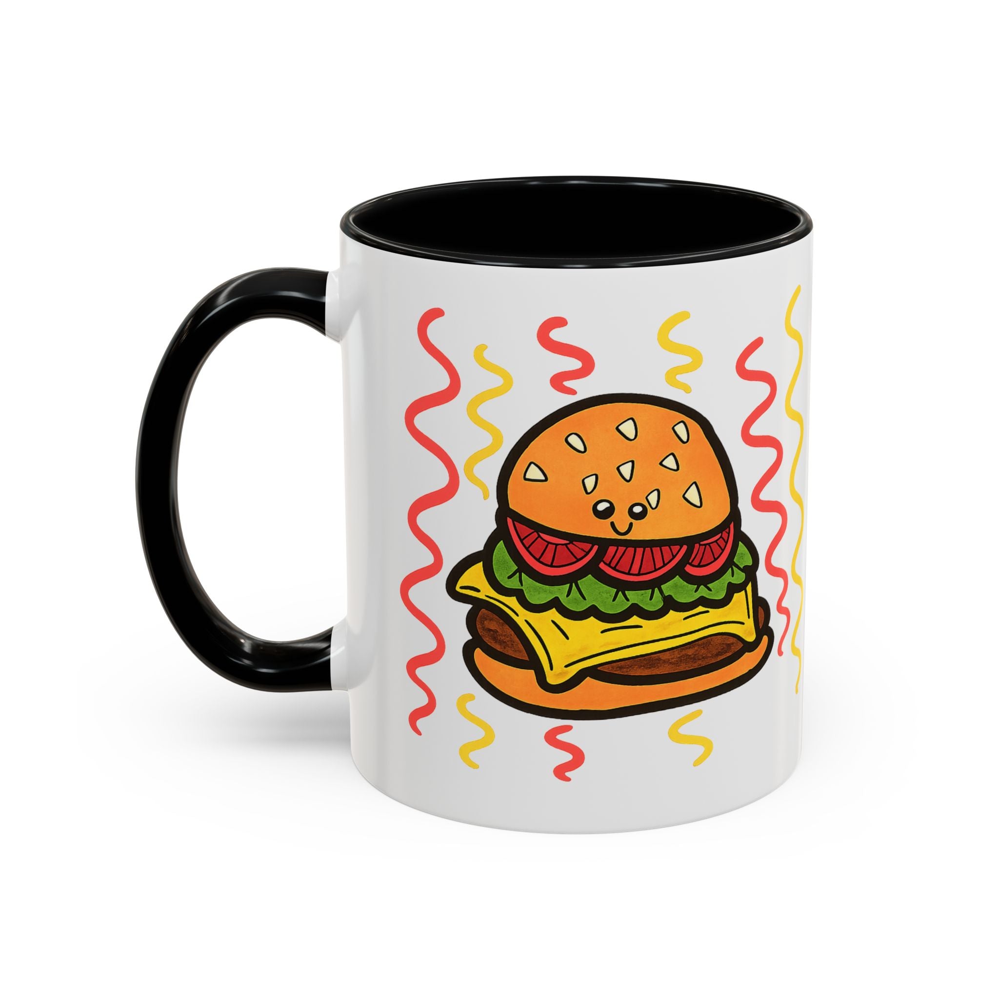 Hand-Drawn Cute Cheeseburger Cartoon Mug | Accent Coffee Mug 11oz 15oz