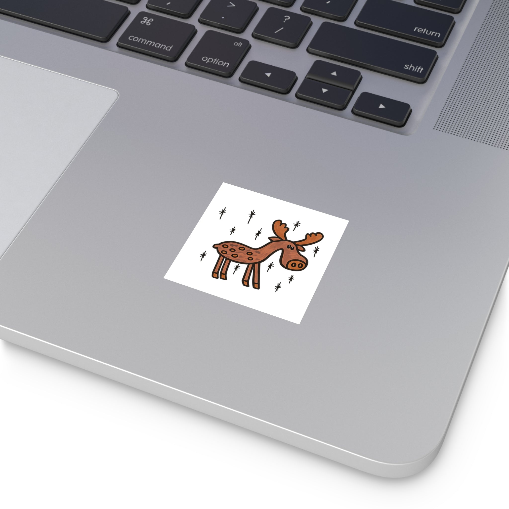 Hand-Drawn Cute Cartoon Moose Square Sticker | Indoor Outdoor decal, Woodland Animal