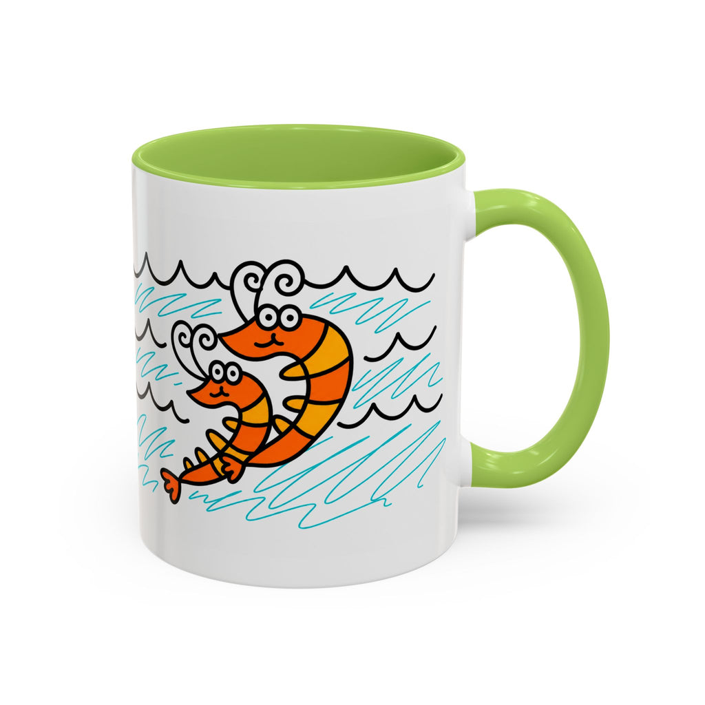 Hand-Drawn Two Shrimp Ocean Waves Mug | Coastal Seafood Ceramic Coffee Mug