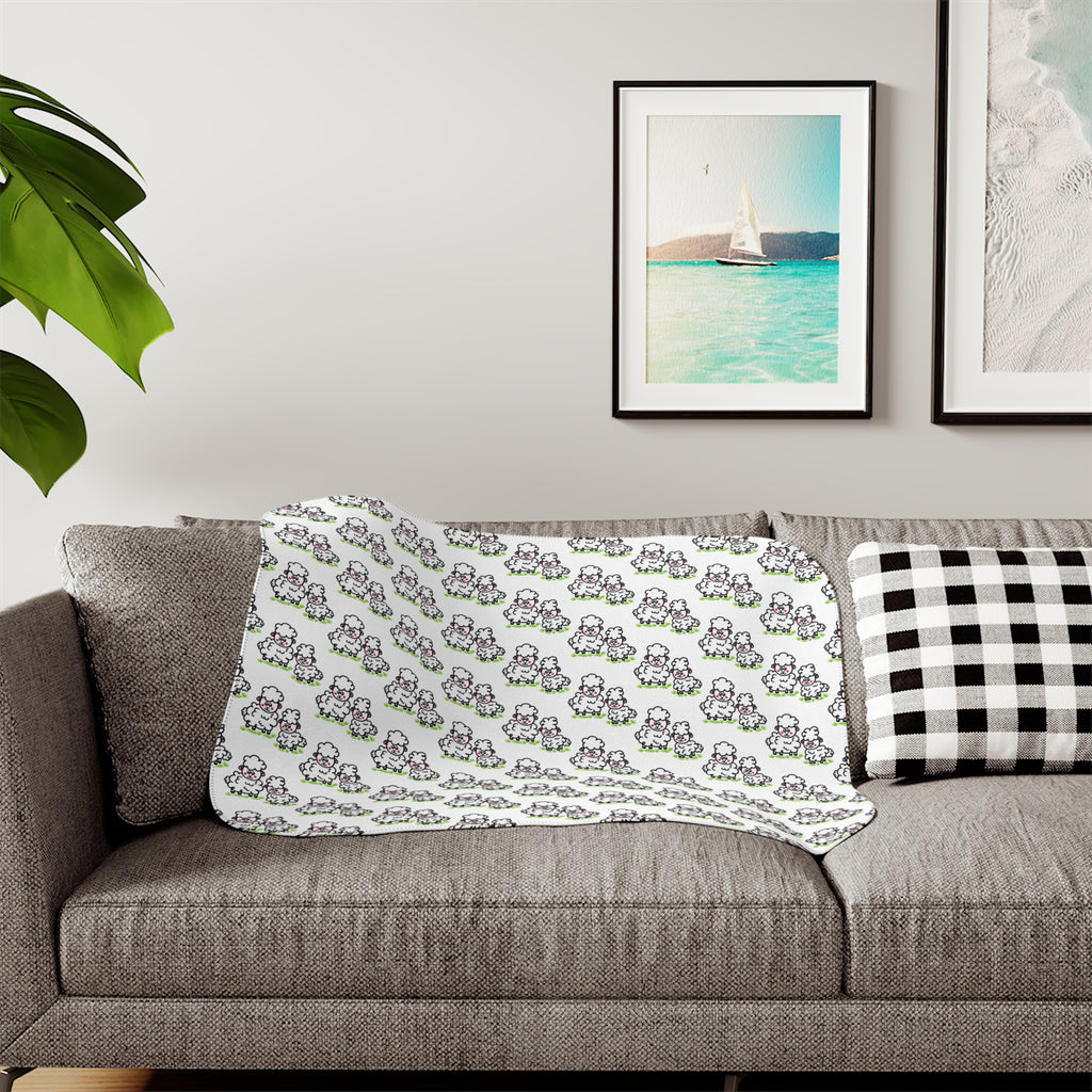 Hand-Drawn Two Lambs Sherpa Blanket | Cute Nursery Animal Throw