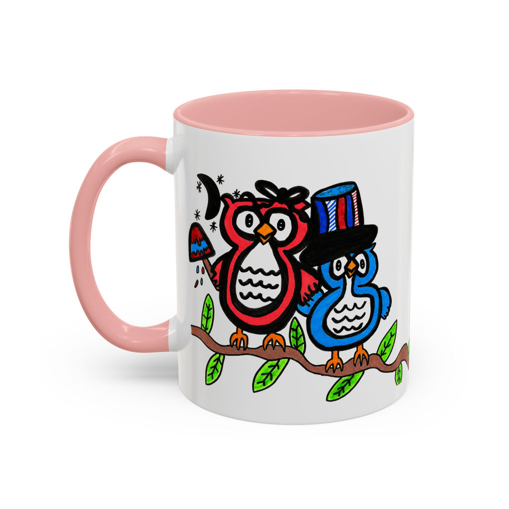 Hand-Drawn Patriotic Owls on a Branch Mug | Accent Coffee Mug 11oz 15oz