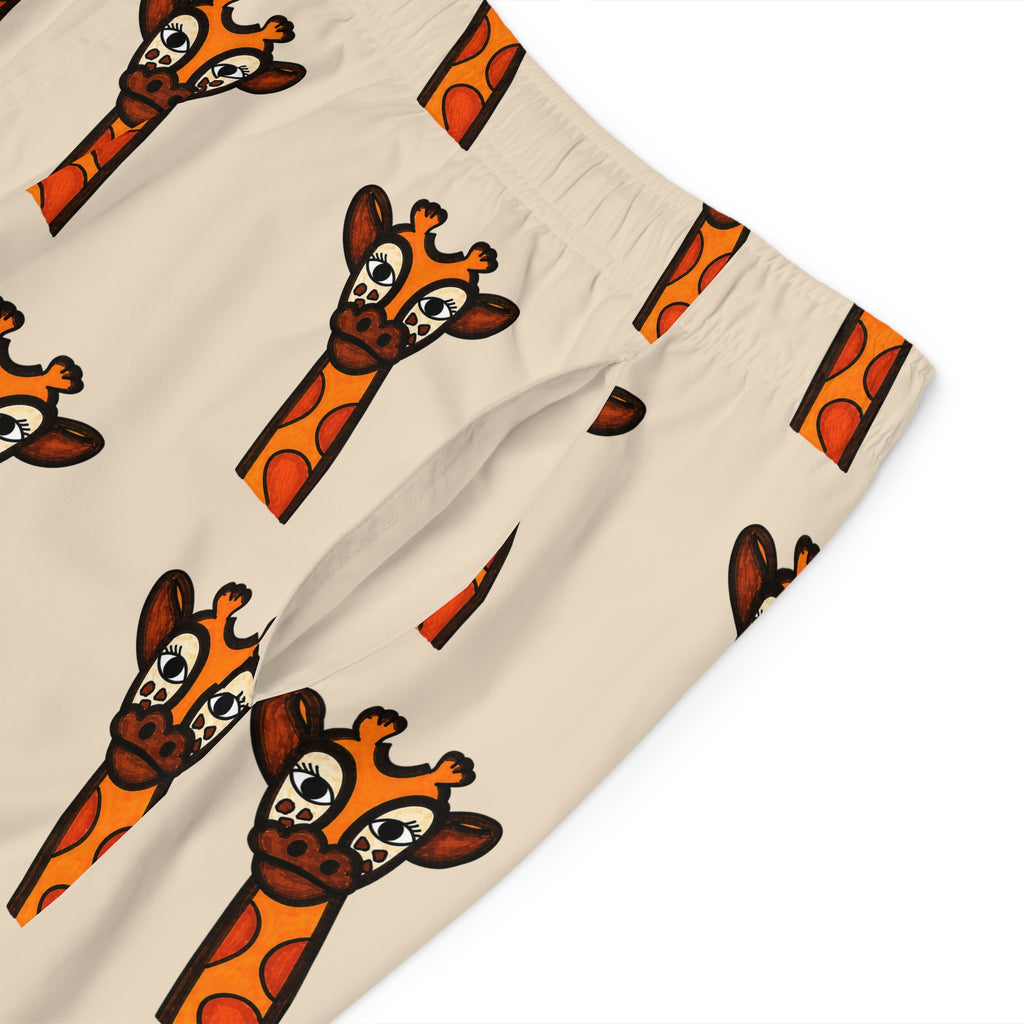 Hand-Drawn Cute Giraffe Pattern Board Shorts | All-Over Print Swim Trunks