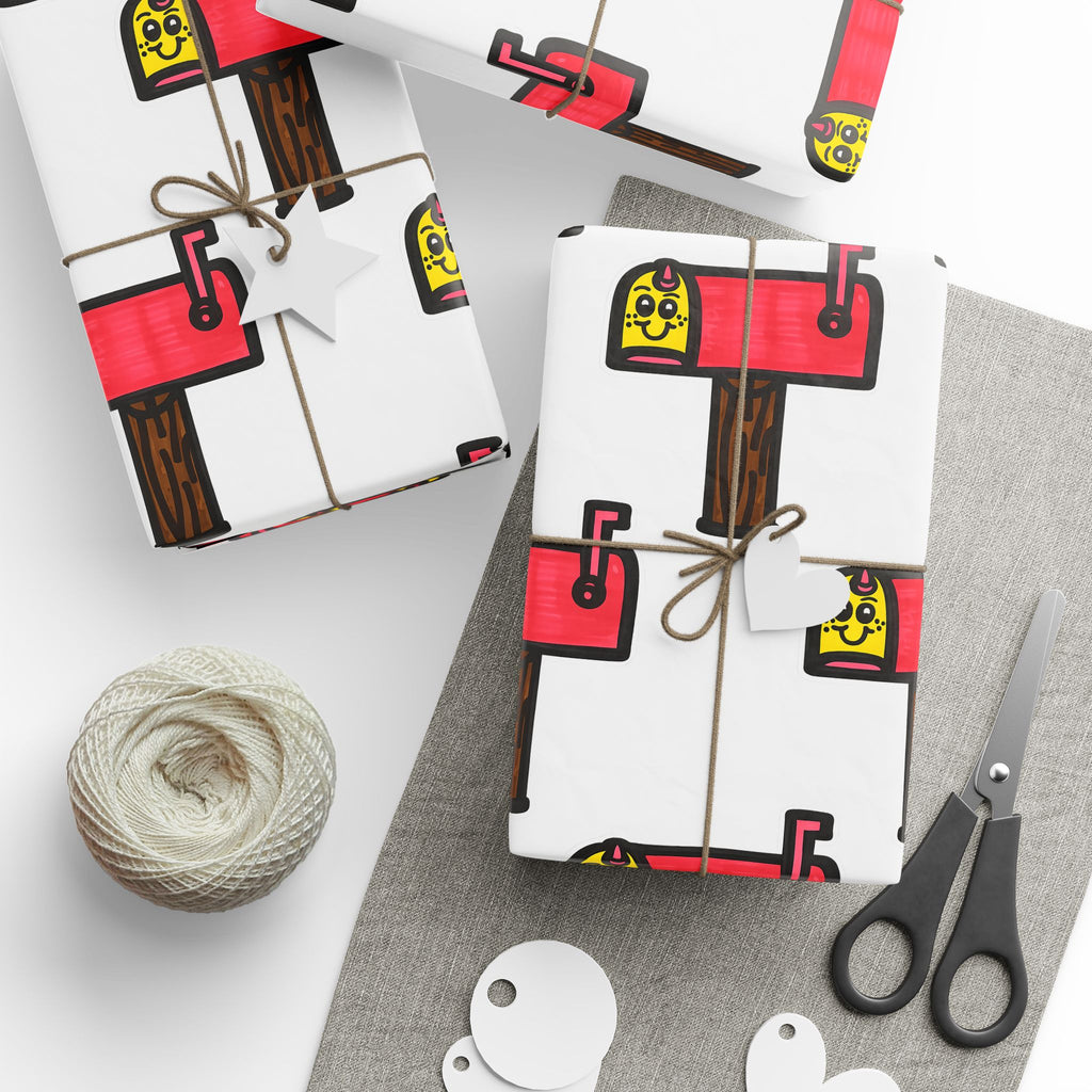 Hand-Drawn Pink Mailbox Wrapping Paper | Patterned Gift Wrap Roll