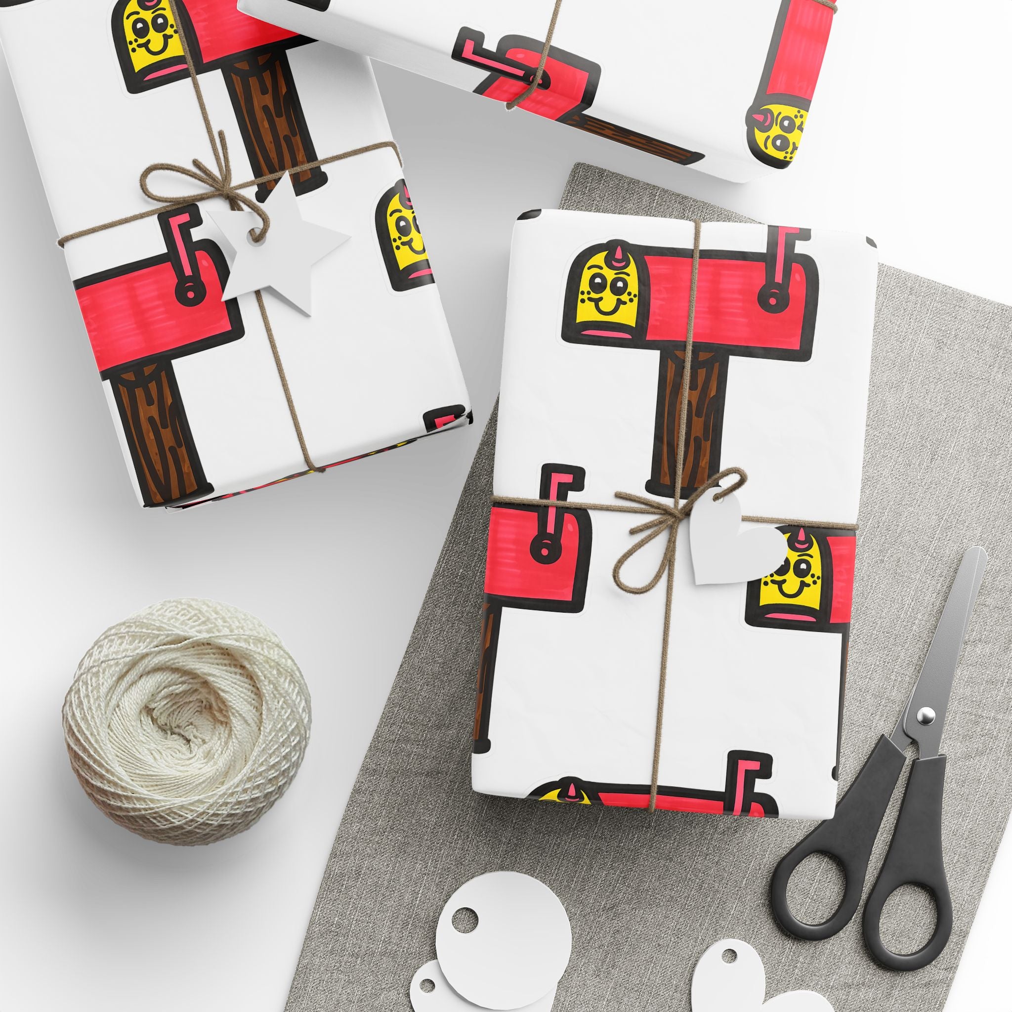 Hand-Drawn Pink Mailbox Wrapping Paper | Patterned Gift Wrap Roll