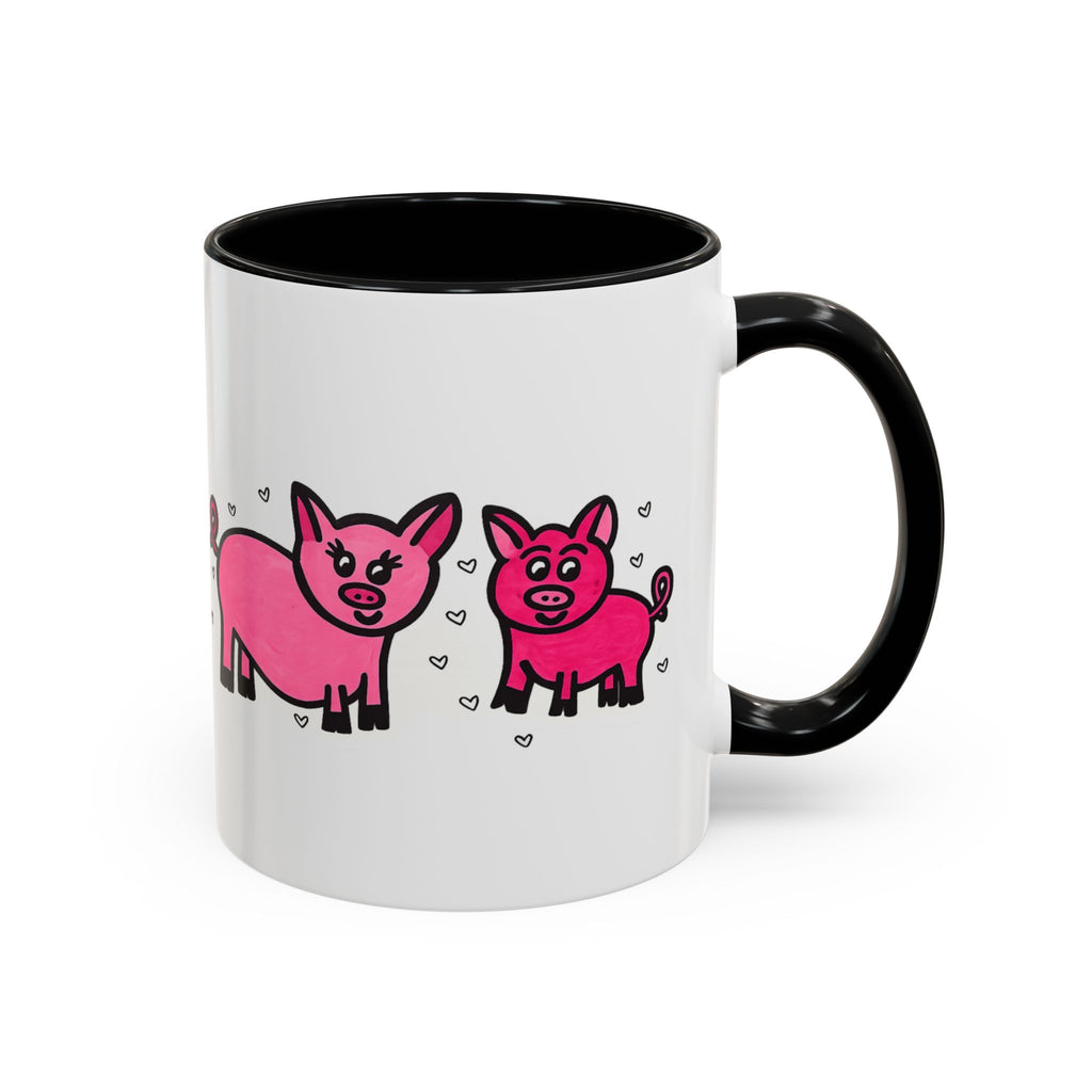 Hand-Drawn Pink Pig Pattern Mug | Accent Coffee Mug 11oz 15oz