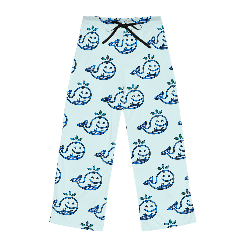 Hand-Drawn Smiling Blue Whale Pattern Pajama Pants | Cute Ocean Animal Loungewear
