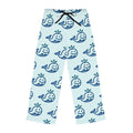 Hand-Drawn Smiling Blue Whale Pattern Pajama Pants | Cute Ocean Animal Loungewear