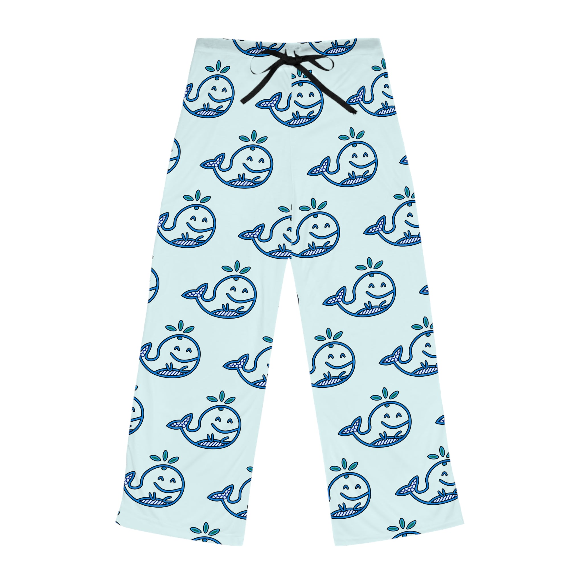 Hand-Drawn Smiling Blue Whale Pattern Pajama Pants | Cute Ocean Animal Loungewear