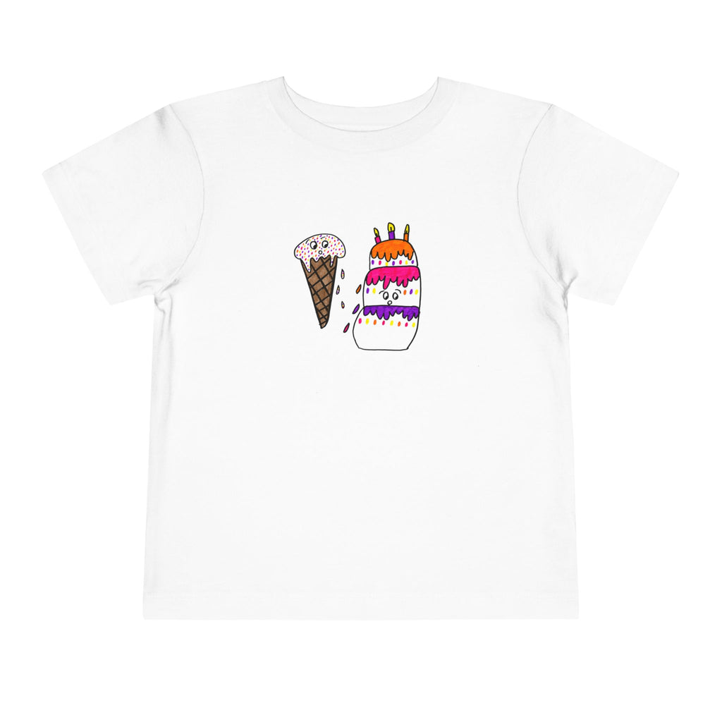 Hand-Drawn Cute Ice Cream Cone and Cake Illustration Toddler Tee | Kids Summer Shirt
