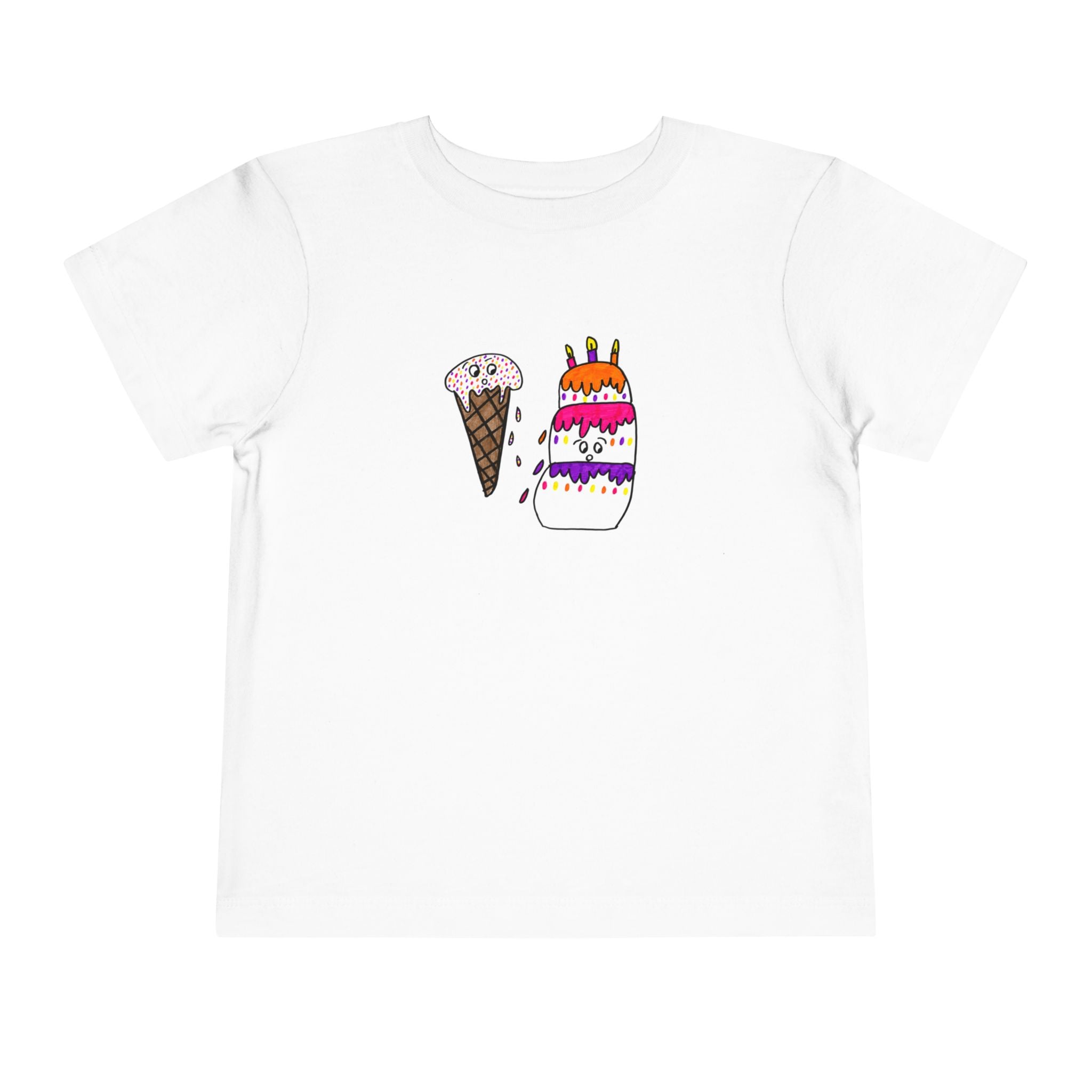Hand-Drawn Cute Ice Cream Cone and Cake Illustration Toddler Tee | Kids Summer Shirt