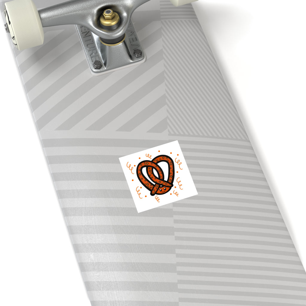 Hand-Drawn Smiling Salted Pretzel Square Sticker | Indoor Outdoor